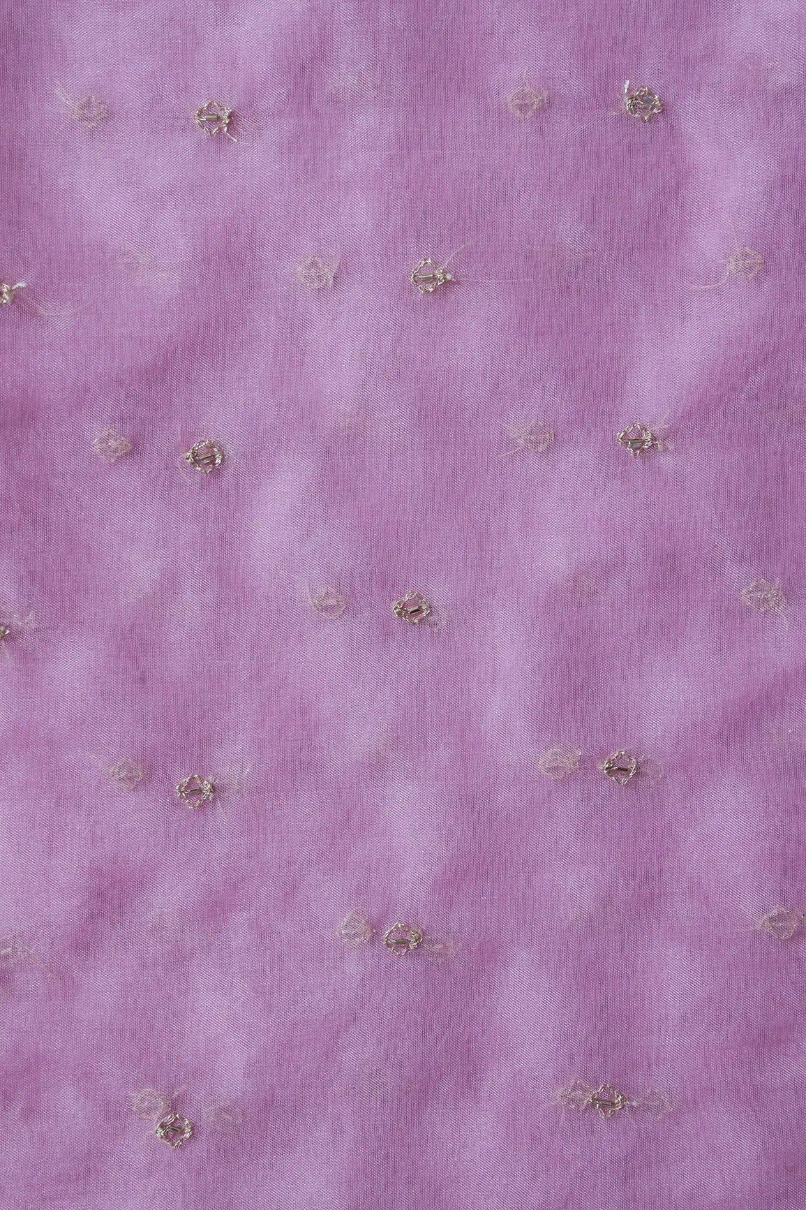 Cut Dana Beads With Zari Small Motif Embroidery On Pink Organza Fabric - doeraa