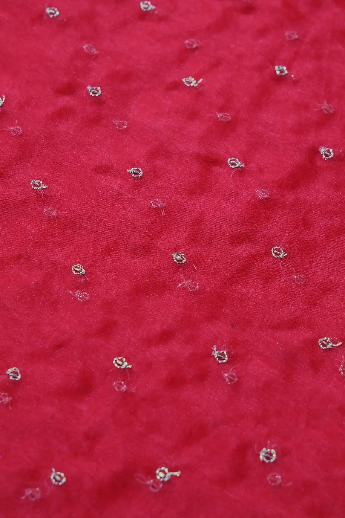 Cut Dana Beads With Zari Small Motif Embroidery On Red Organza Fabric - doeraa