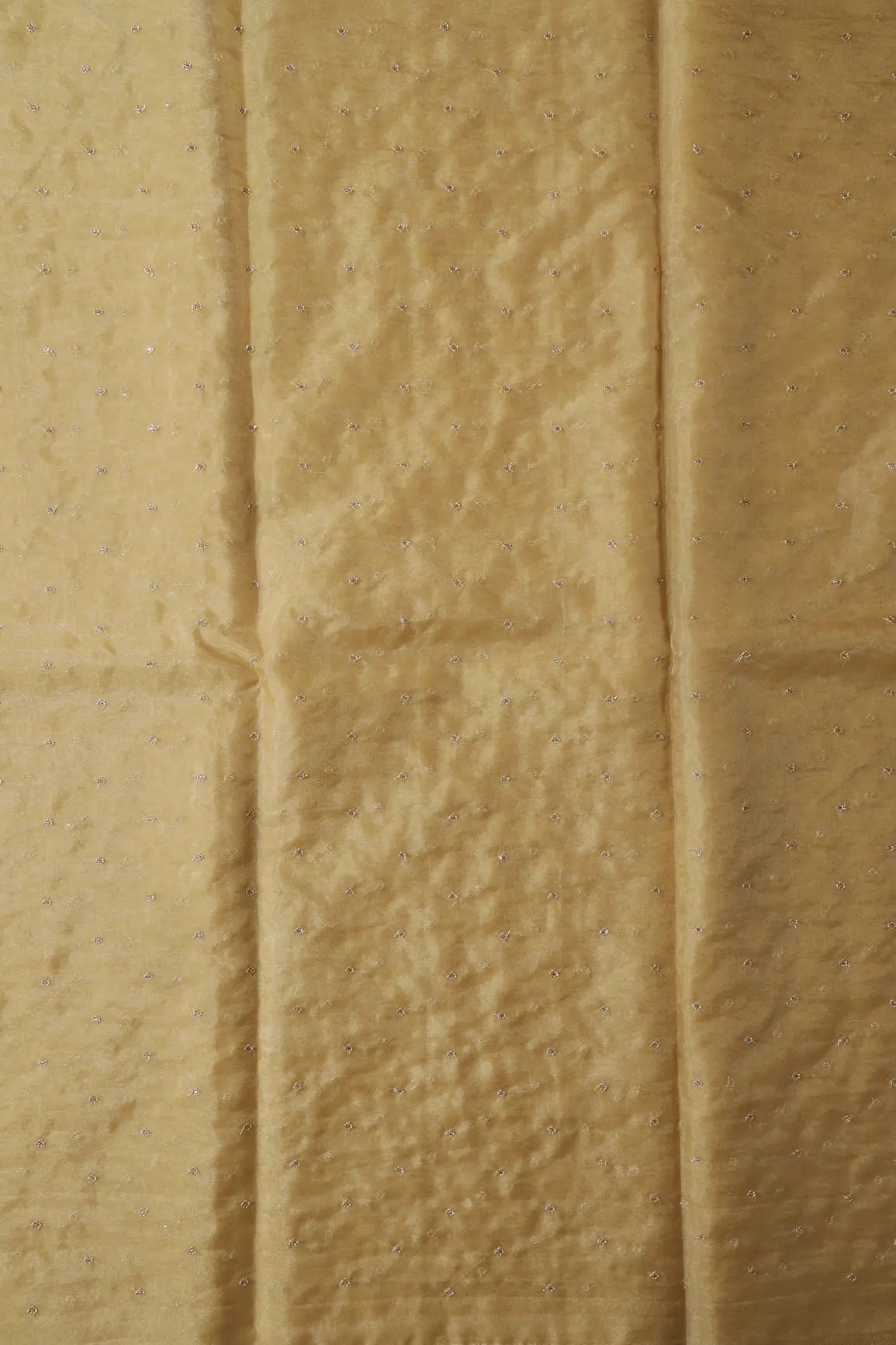 Cut Dana Beads With Zari Small Motif Embroidery On Tan Beige Organza Fabric - doeraa