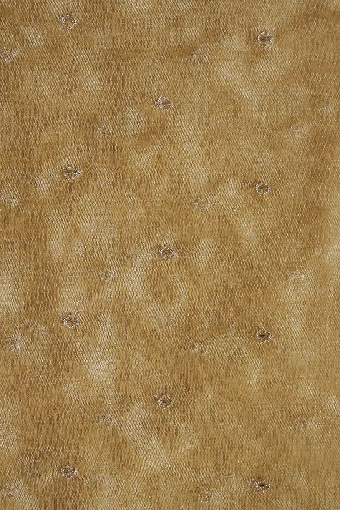 Cut Dana Beads With Zari Small Motif Embroidery On Tan Beige Organza Fabric - doeraa