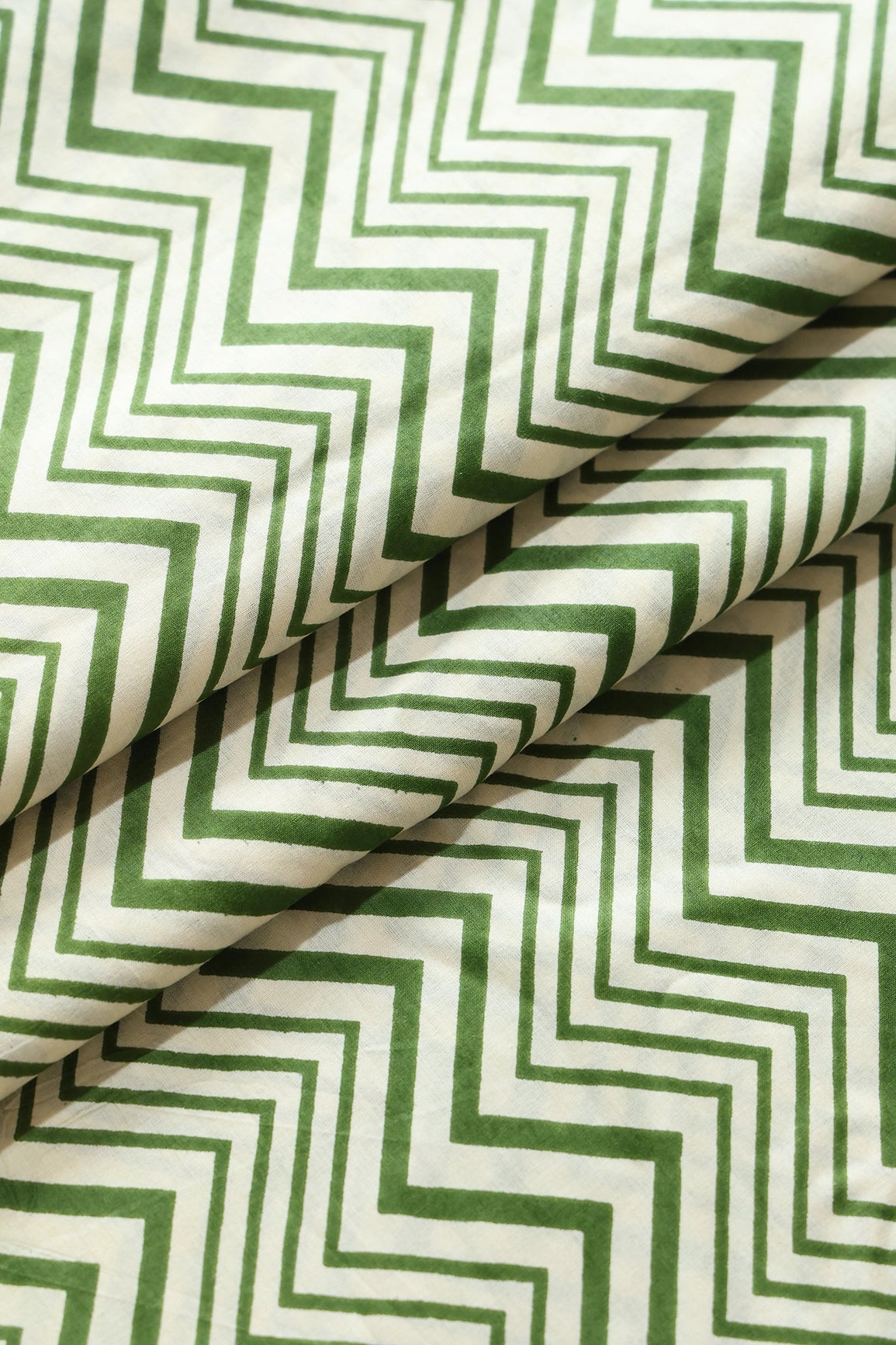 Dark Olive And Cream Chevron Print On Pure Cotton Fabric - doeraa