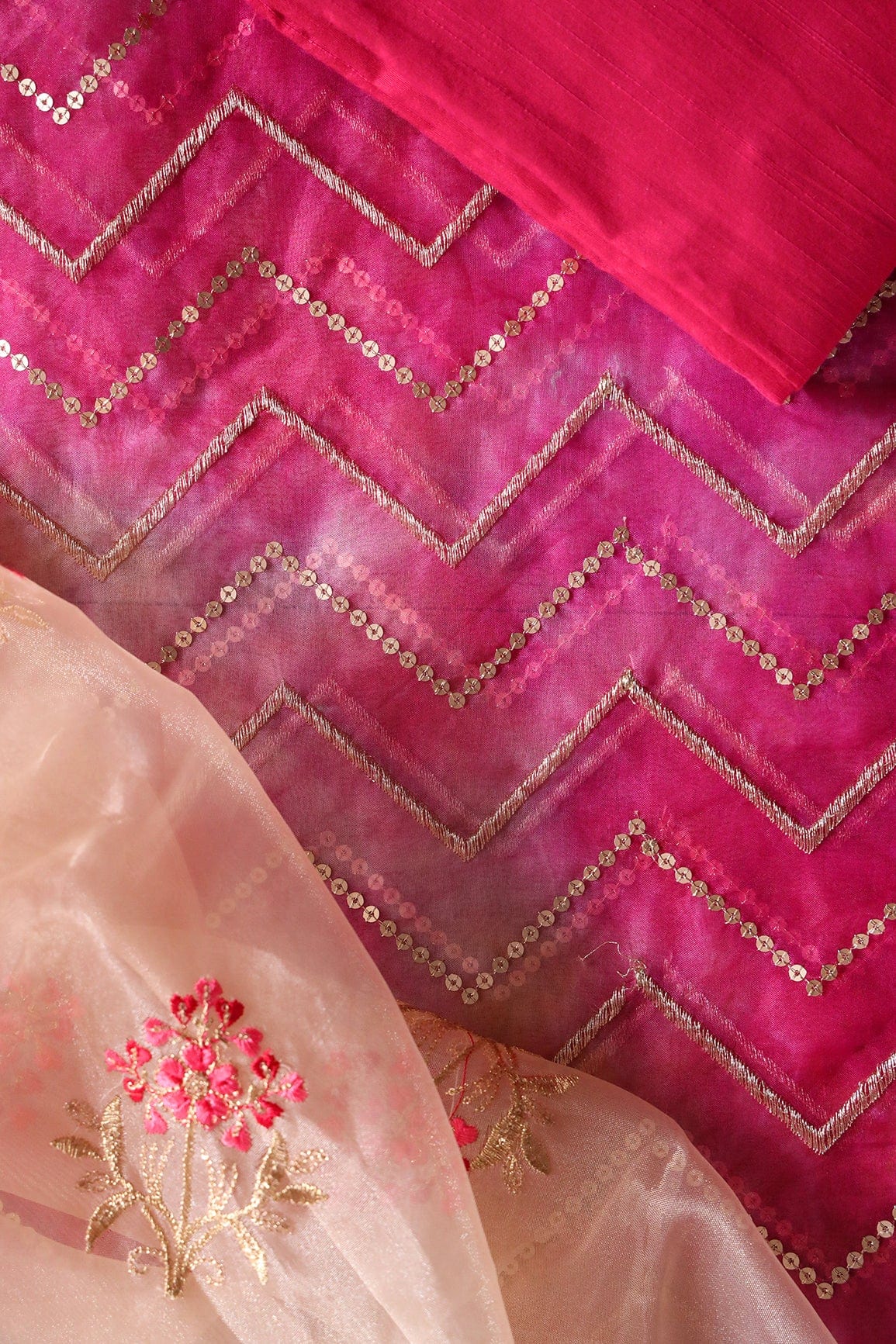 Dark Pink And Beige Unstitched Suit (3 Piece) - doeraa