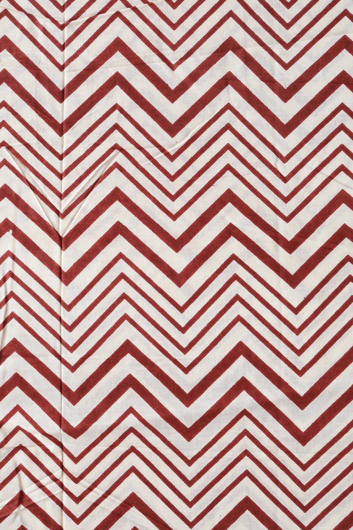 Dark Rust Brown And Cream Chevron Print On Pure Cotton Fabric - doeraa