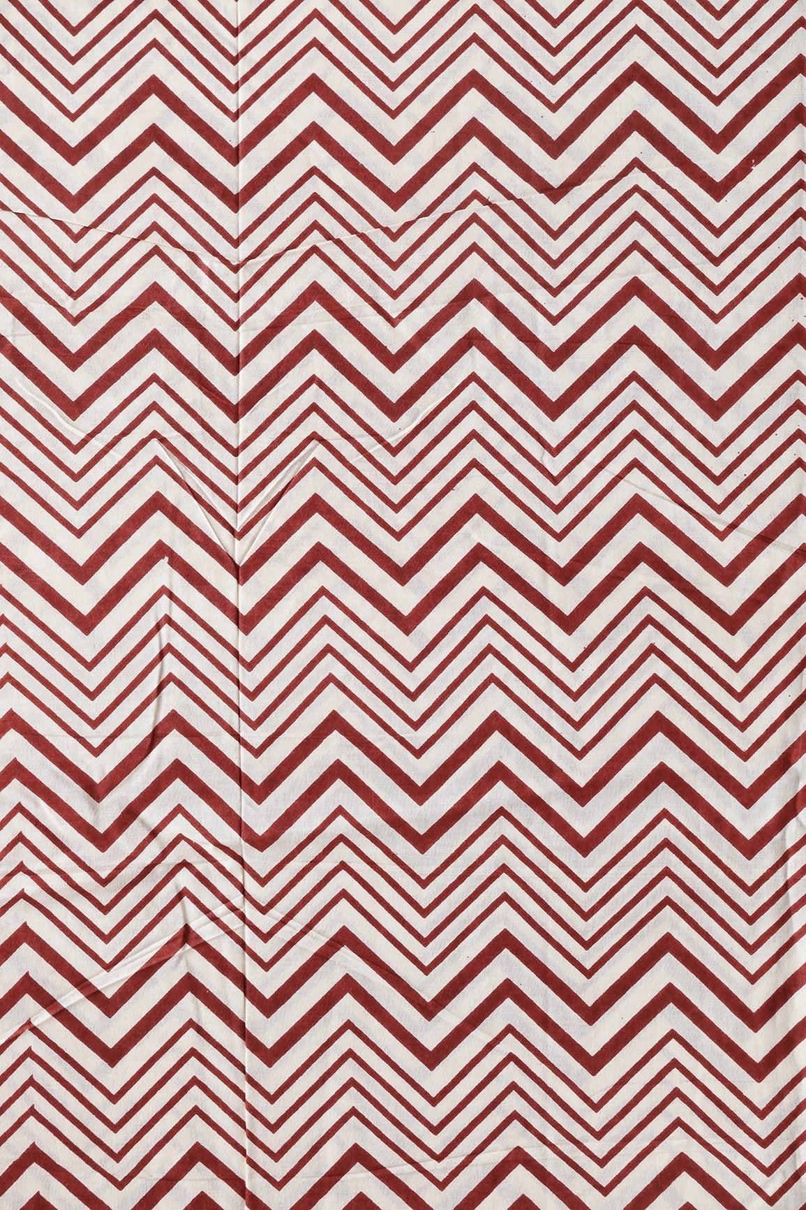 Dark Rust Brown And Cream Chevron Print On Pure Cotton Fabric - doeraa