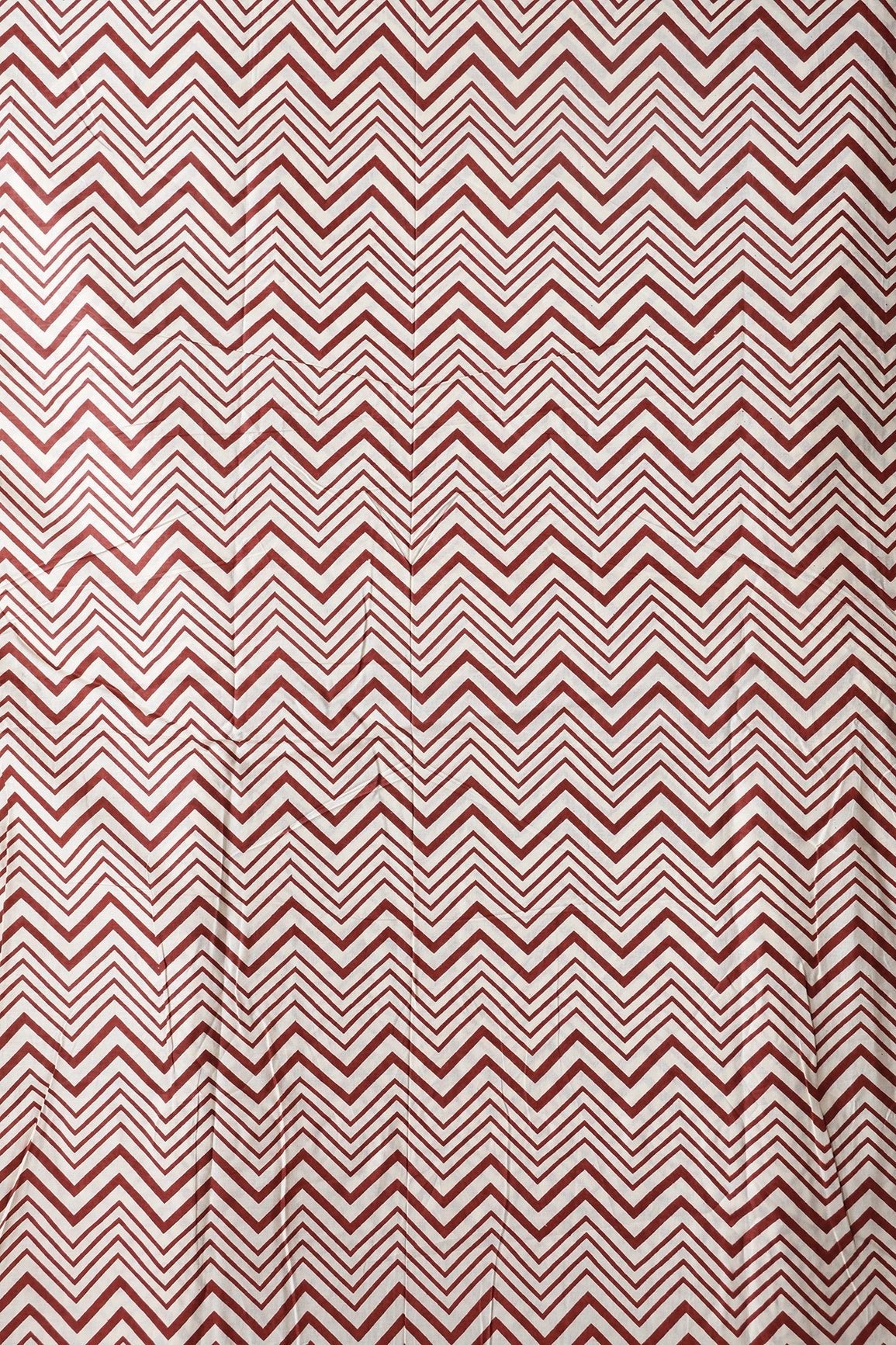 Dark Rust Brown And Cream Chevron Print On Pure Cotton Fabric - doeraa