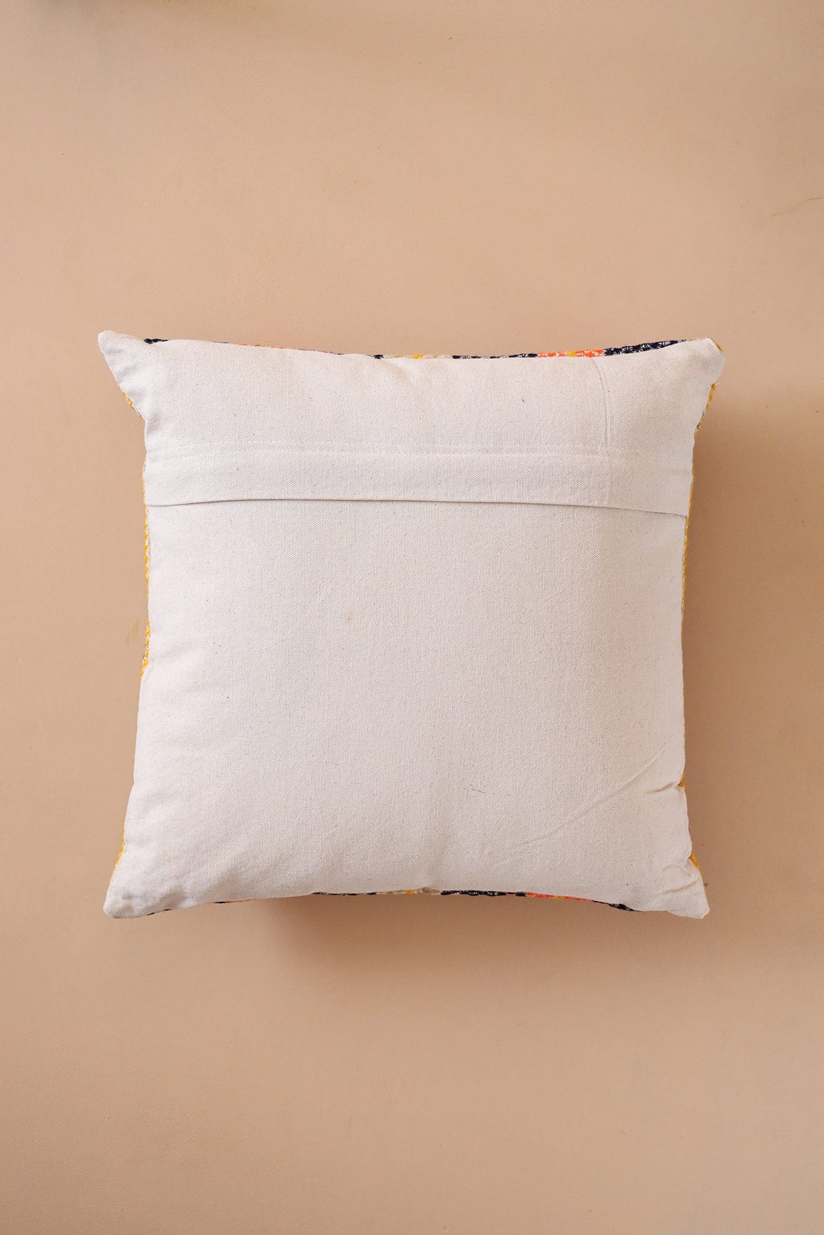 Dotted Pattern Multi Colour Embroidery on off white cotton Cushion Cover (16*16 inches) - doeraa