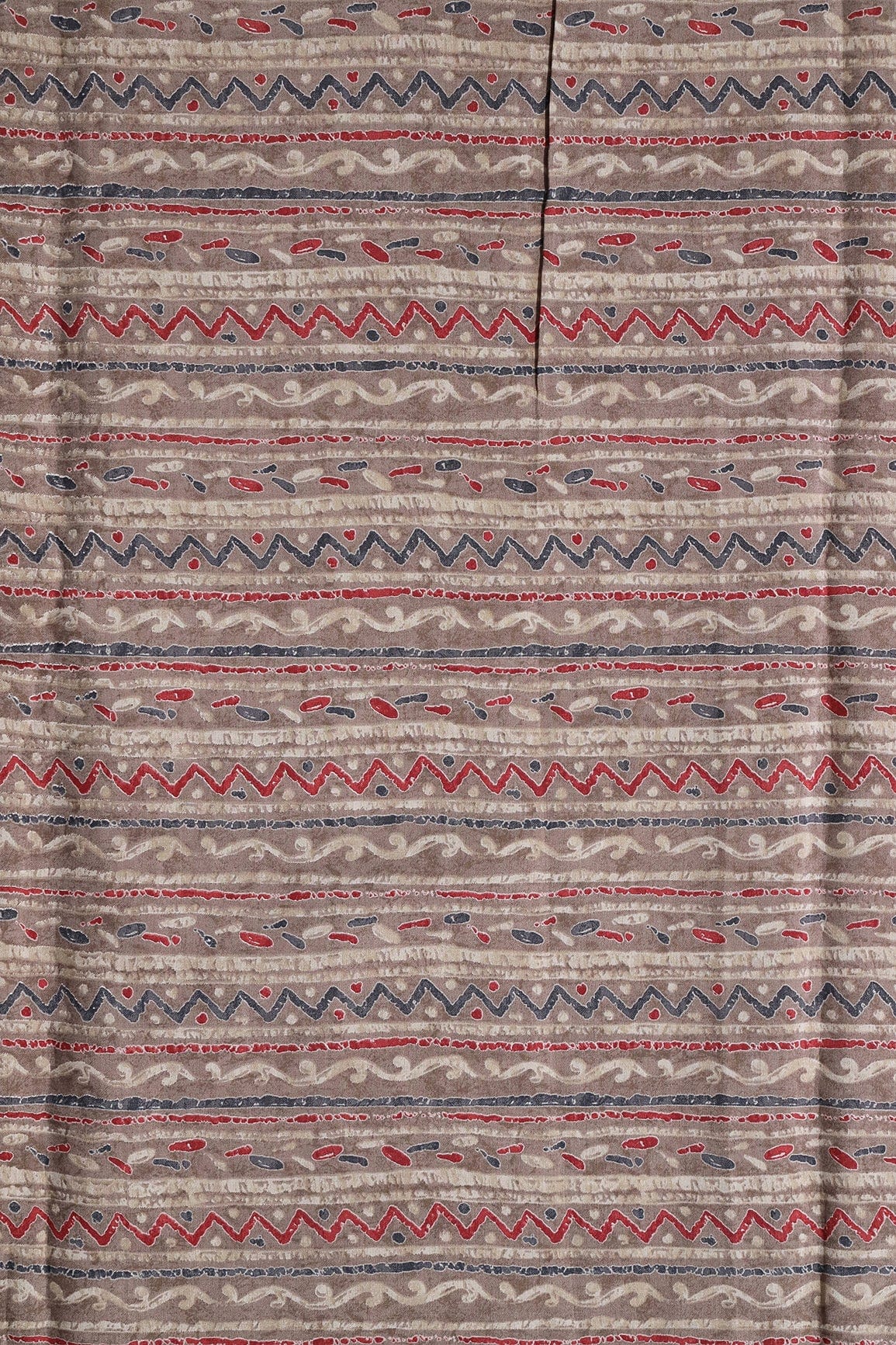 Dusty Brown And Light Beige Stripes Print On Viscose Chanderi Silk Fabric - doeraa