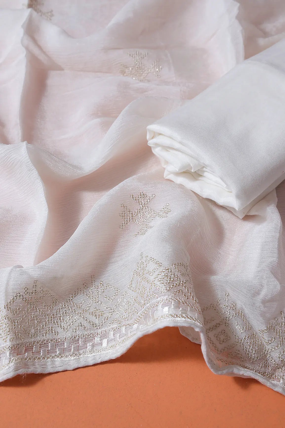 Dyeable Lucknowi Unstitched Pure Viscose Georgette Suit Set (3 piece) - doeraa