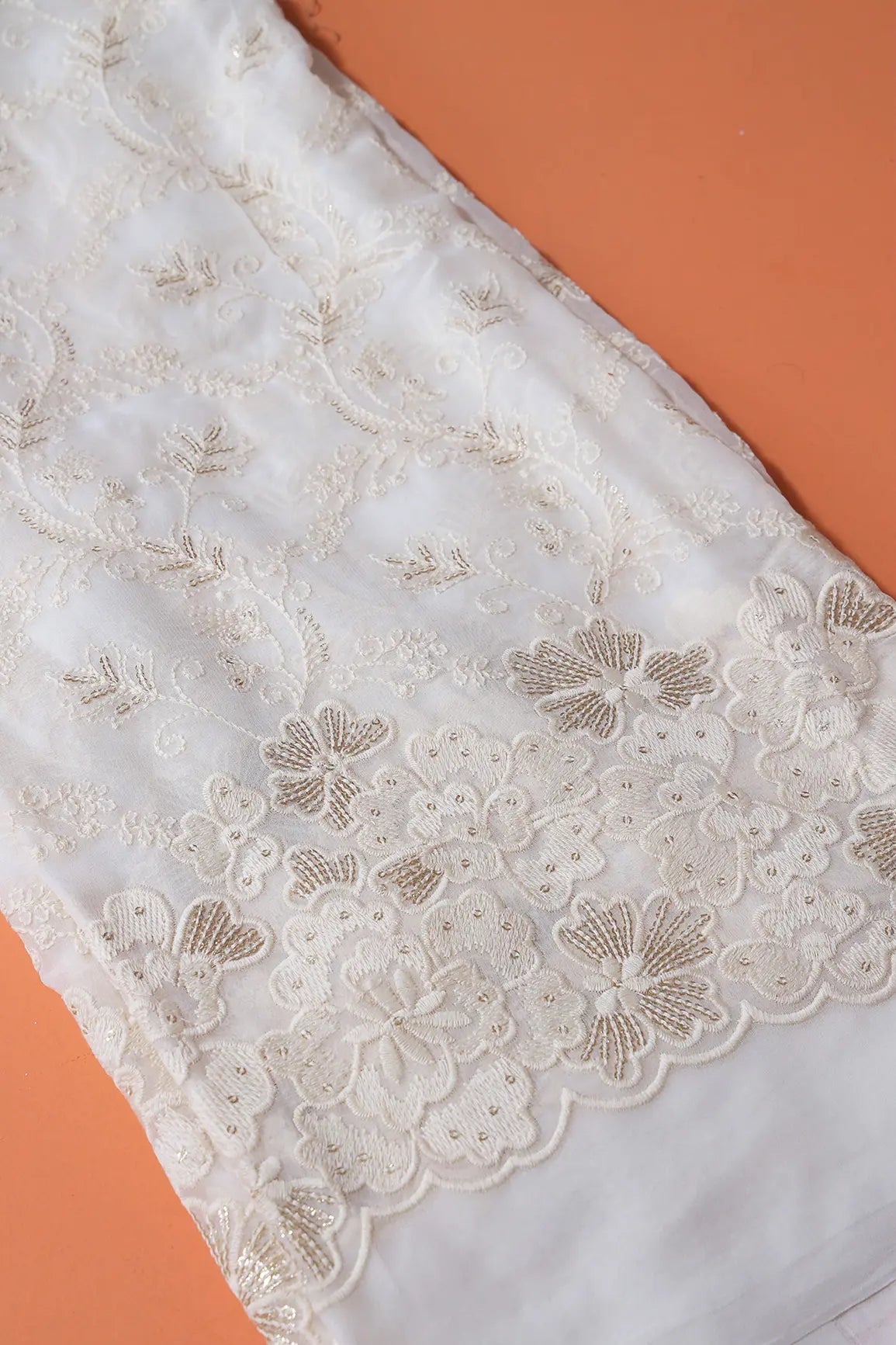 Dyeable Lucknowi Unstitched Pure Viscose Georgette Suit Set (3 piece) - doeraa