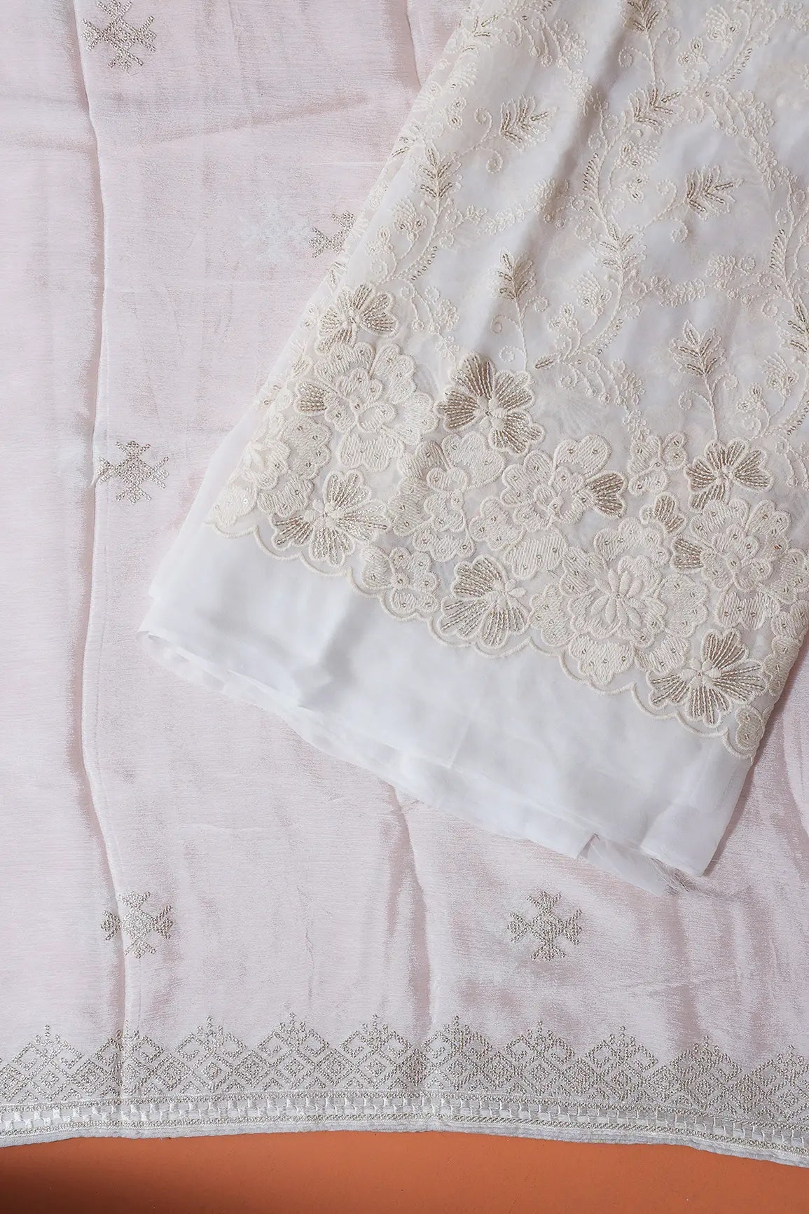 Dyeable Lucknowi Unstitched Pure Viscose Georgette Suit Set (3 piece) - doeraa