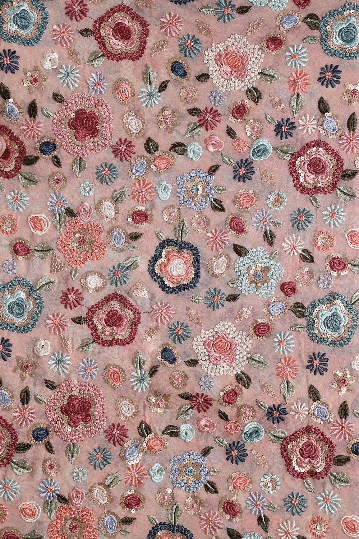 Elegant Floral Heavy Embroidery With Gold Sequins On Peach Viscose Georgette Fabric - doeraa