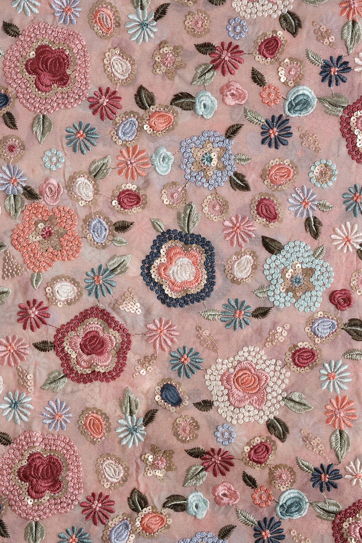 Elegant Floral Heavy Embroidery With Gold Sequins On Peach Viscose Georgette Fabric - doeraa