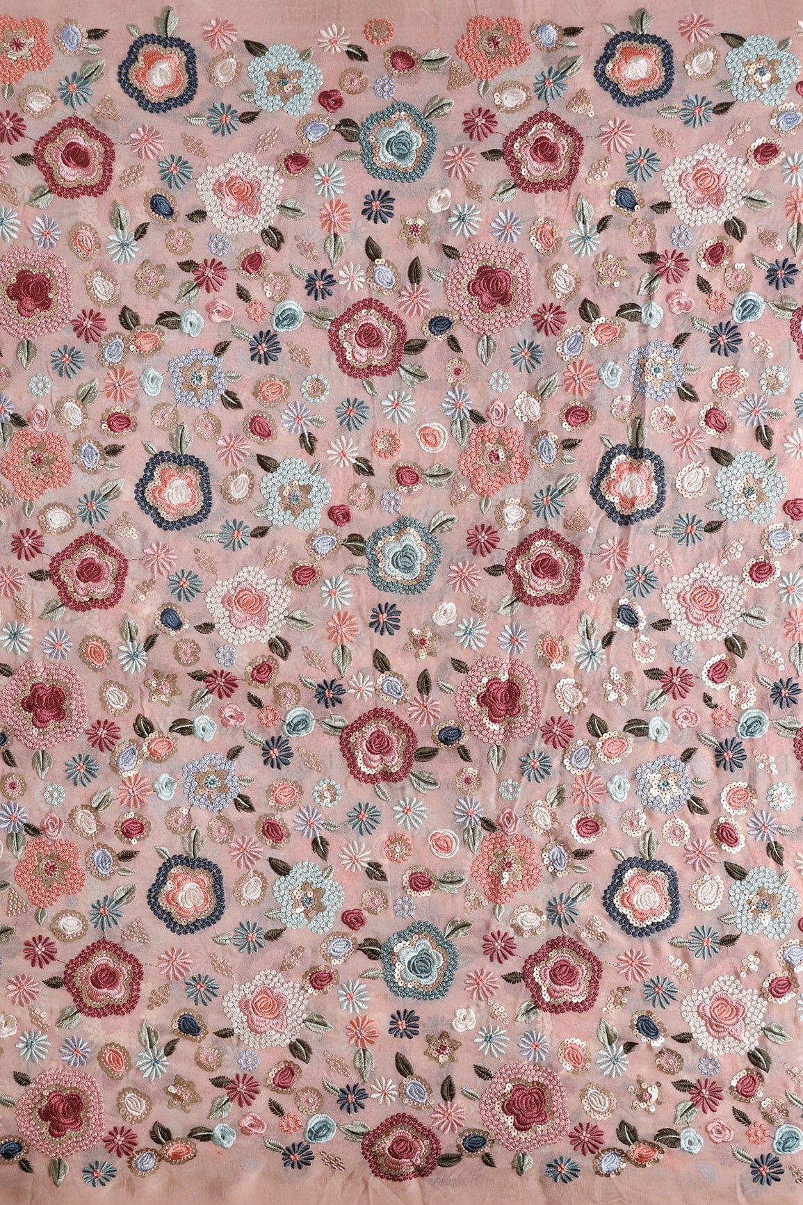 Elegant Floral Heavy Embroidery With Gold Sequins On Peach Viscose Georgette Fabric - doeraa
