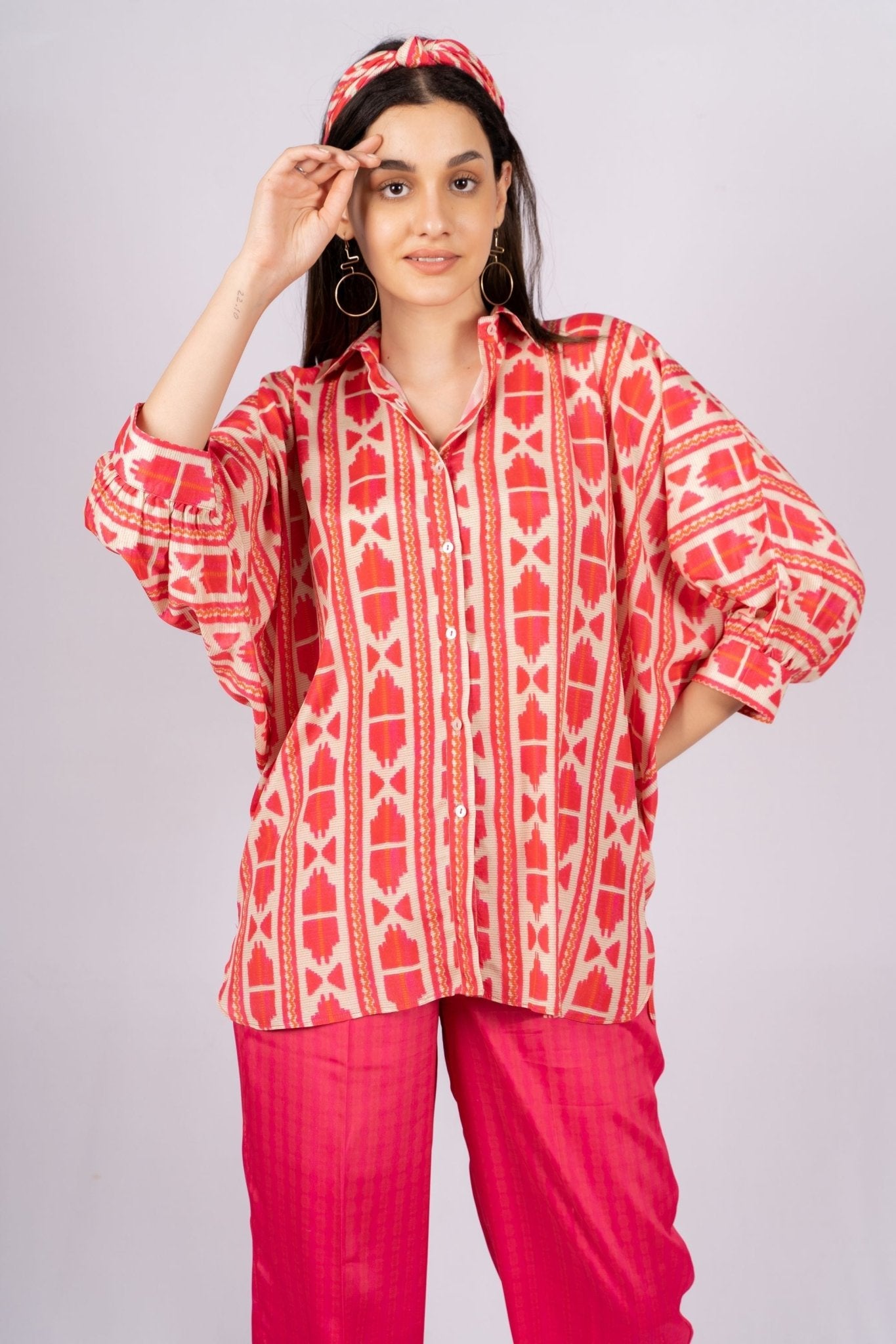 Elira Beige And Pink Crepe Indian Co - ord Set - doeraa