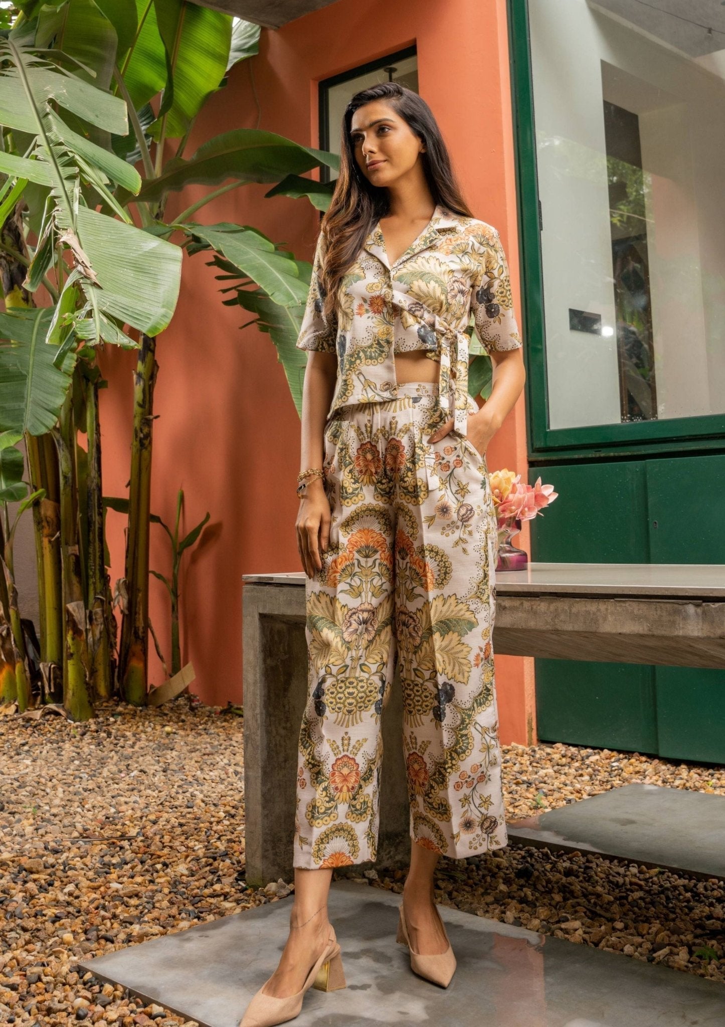 Elixir Floral Cream Linen Co - ord Set - doeraa