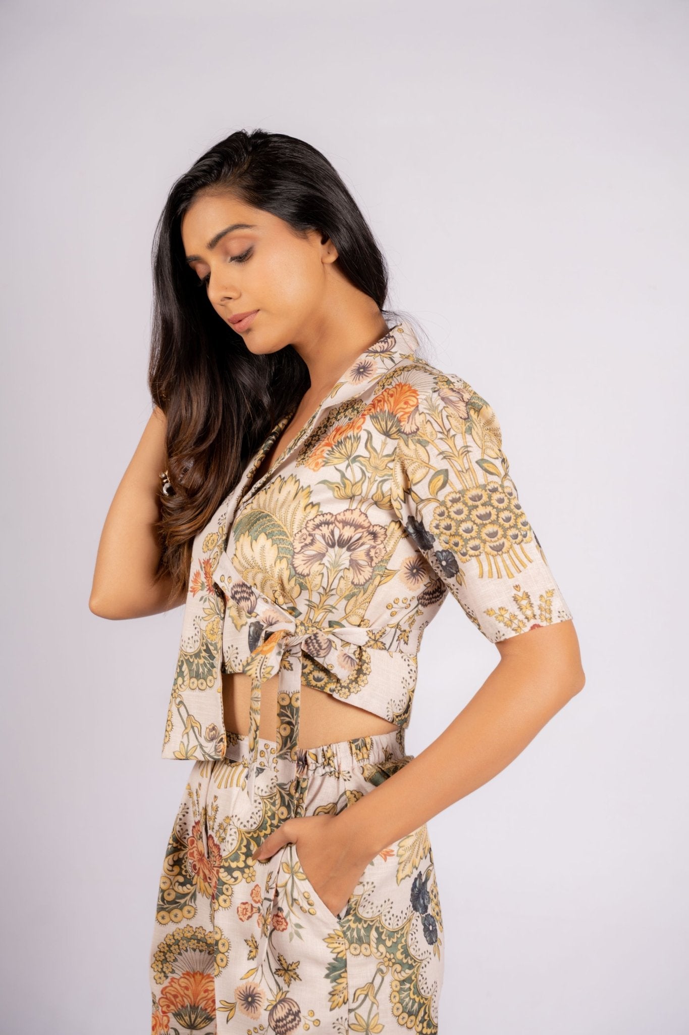 Elixir Floral Cream Linen Co - ord Set - doeraa