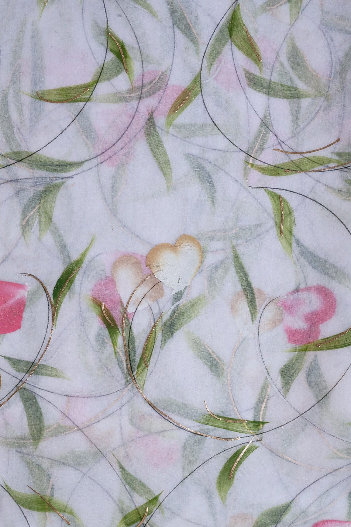 doeraa Embroidery Fabrics Beautiful Floral Hand Painted With Foil Work On White Organza Fabric