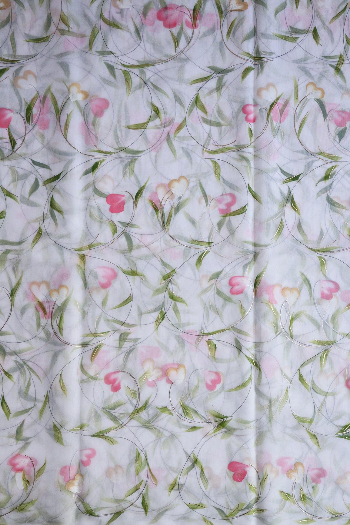 doeraa Embroidery Fabrics Beautiful Floral Hand Painted With Foil Work On White Organza Fabric