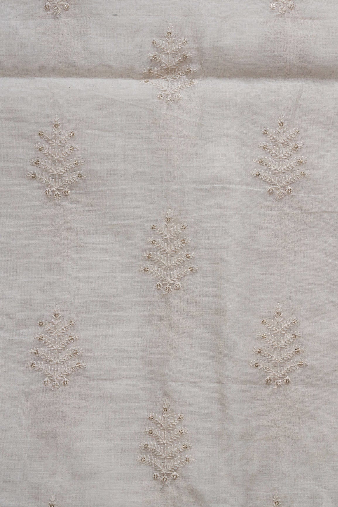 doeraa Embroidery Fabrics Beautiful Gold Sequins With Leafy Embroidery On Cream Pure Chanderi Silk Fabric