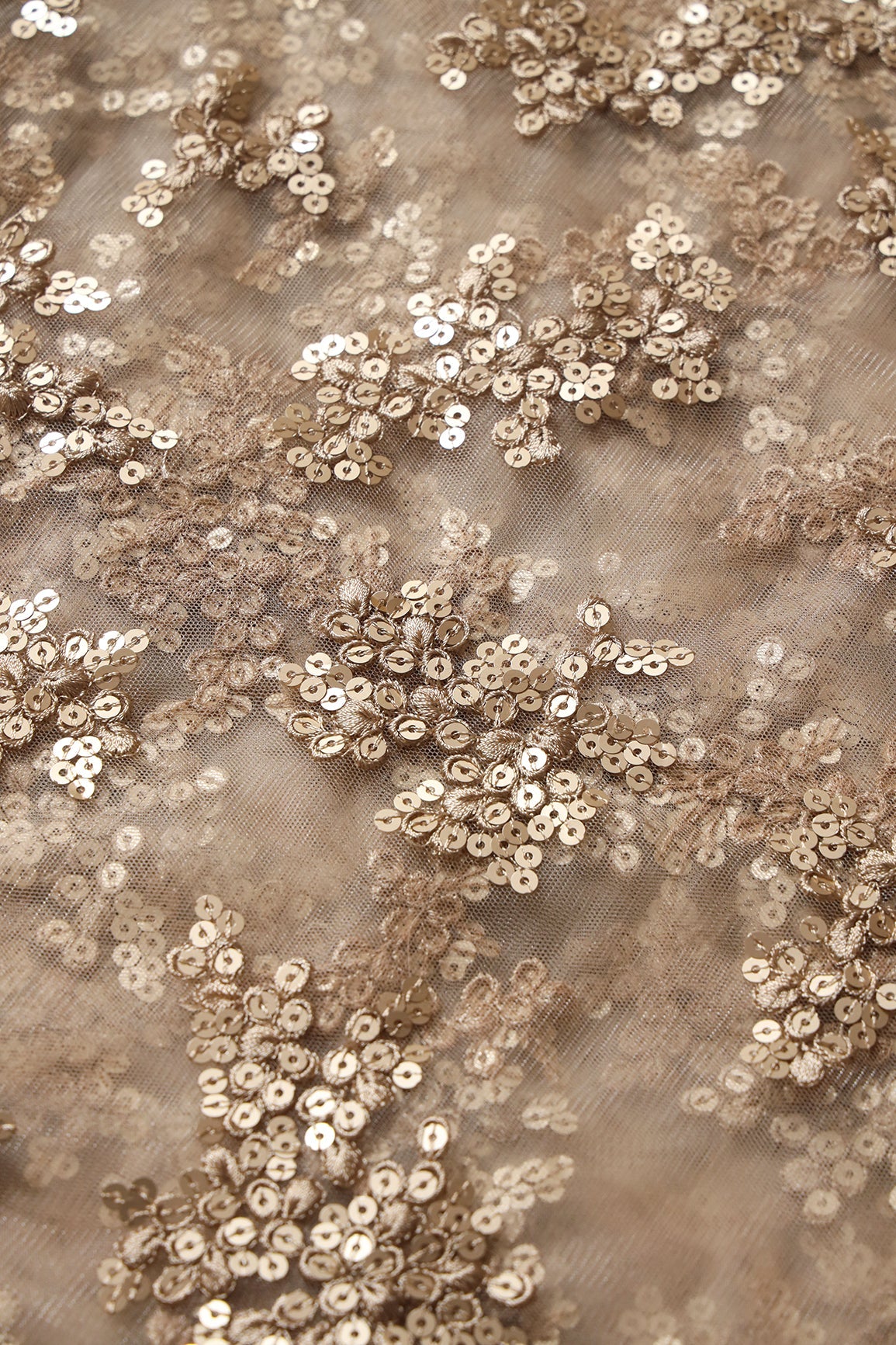 Exclusive Beige Thread With Sequins Abstract Embroidery Work On Beige Soft Net Fabric - doeraa