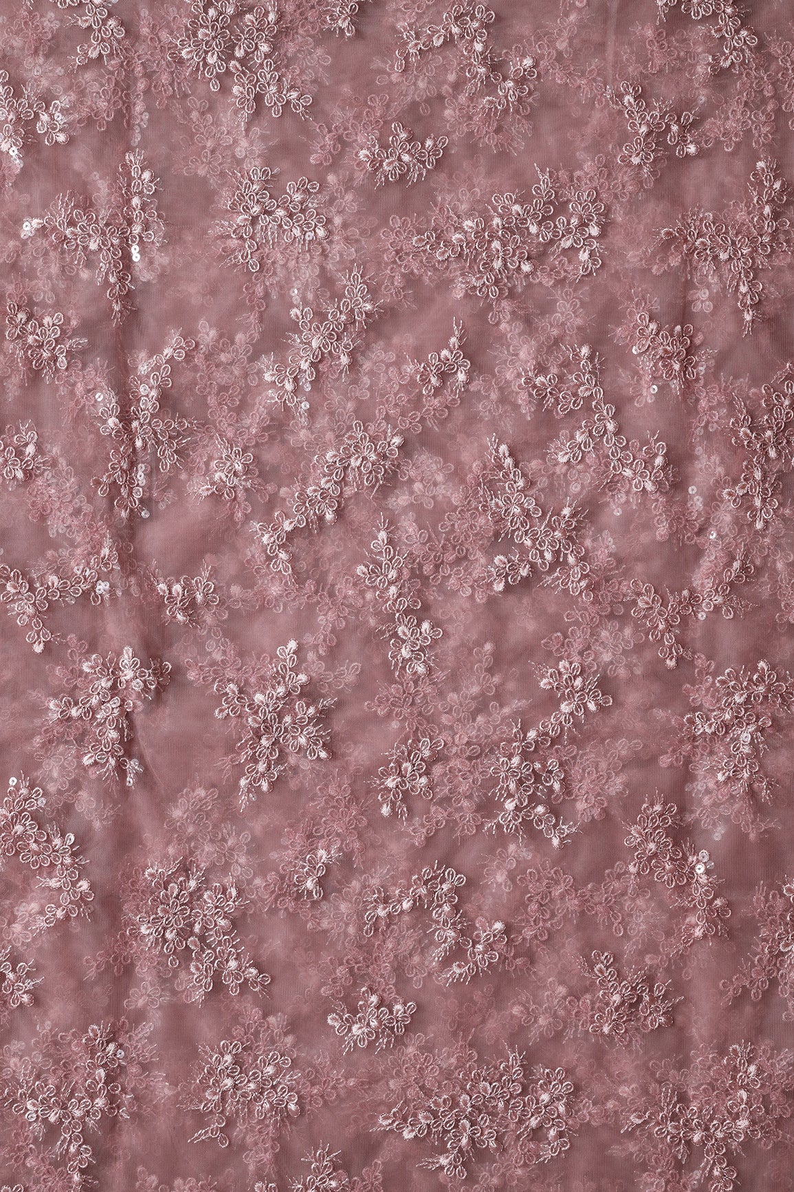 Exclusive Mauve Thread With Sequins Abstract Embroidery Work On Mauve Soft Net Fabric - doeraa