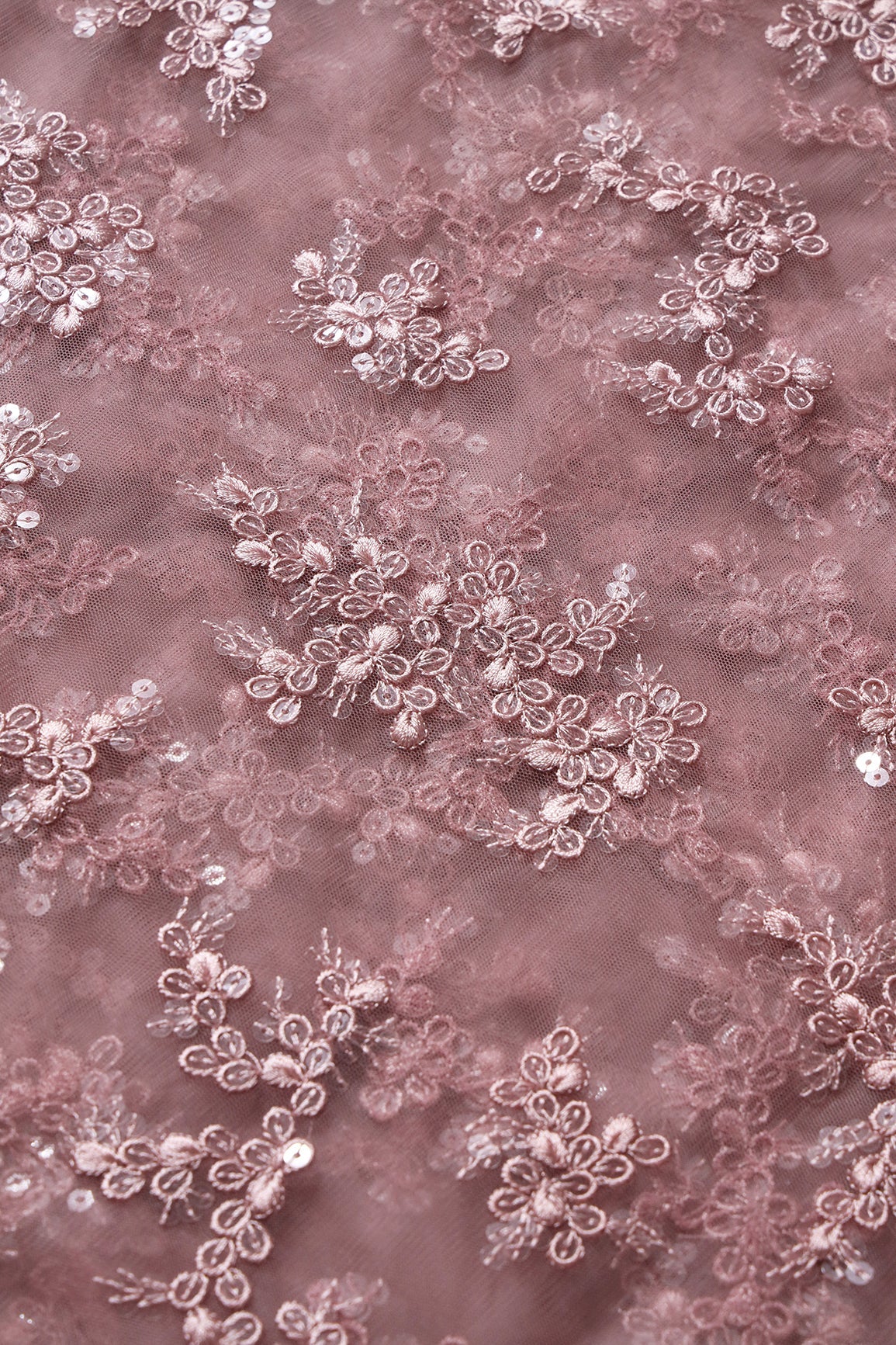 Exclusive Mauve Thread With Sequins Abstract Embroidery Work On Mauve Soft Net Fabric - doeraa
