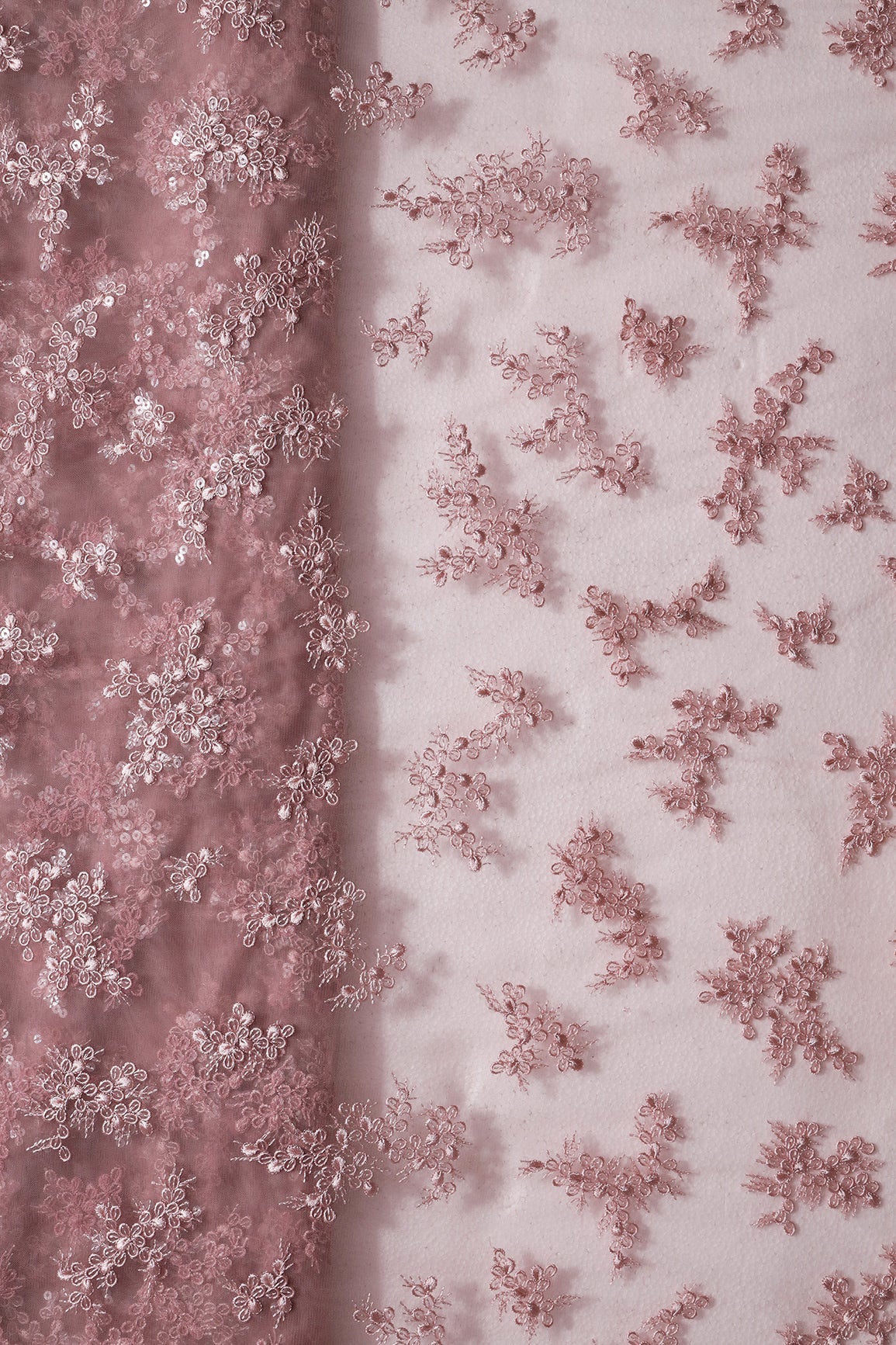 Exclusive Mauve Thread With Sequins Abstract Embroidery Work On Mauve Soft Net Fabric - doeraa