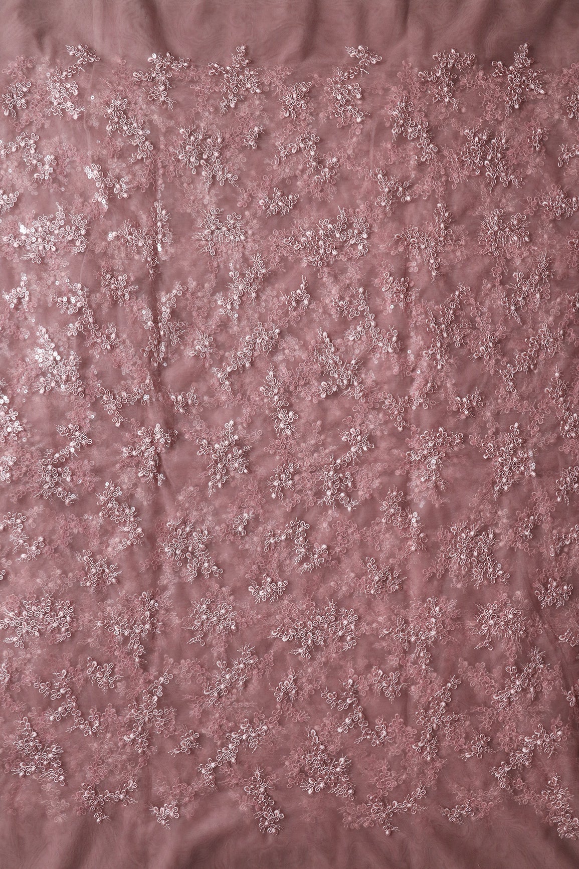 Exclusive Mauve Thread With Sequins Abstract Embroidery Work On Mauve Soft Net Fabric - doeraa