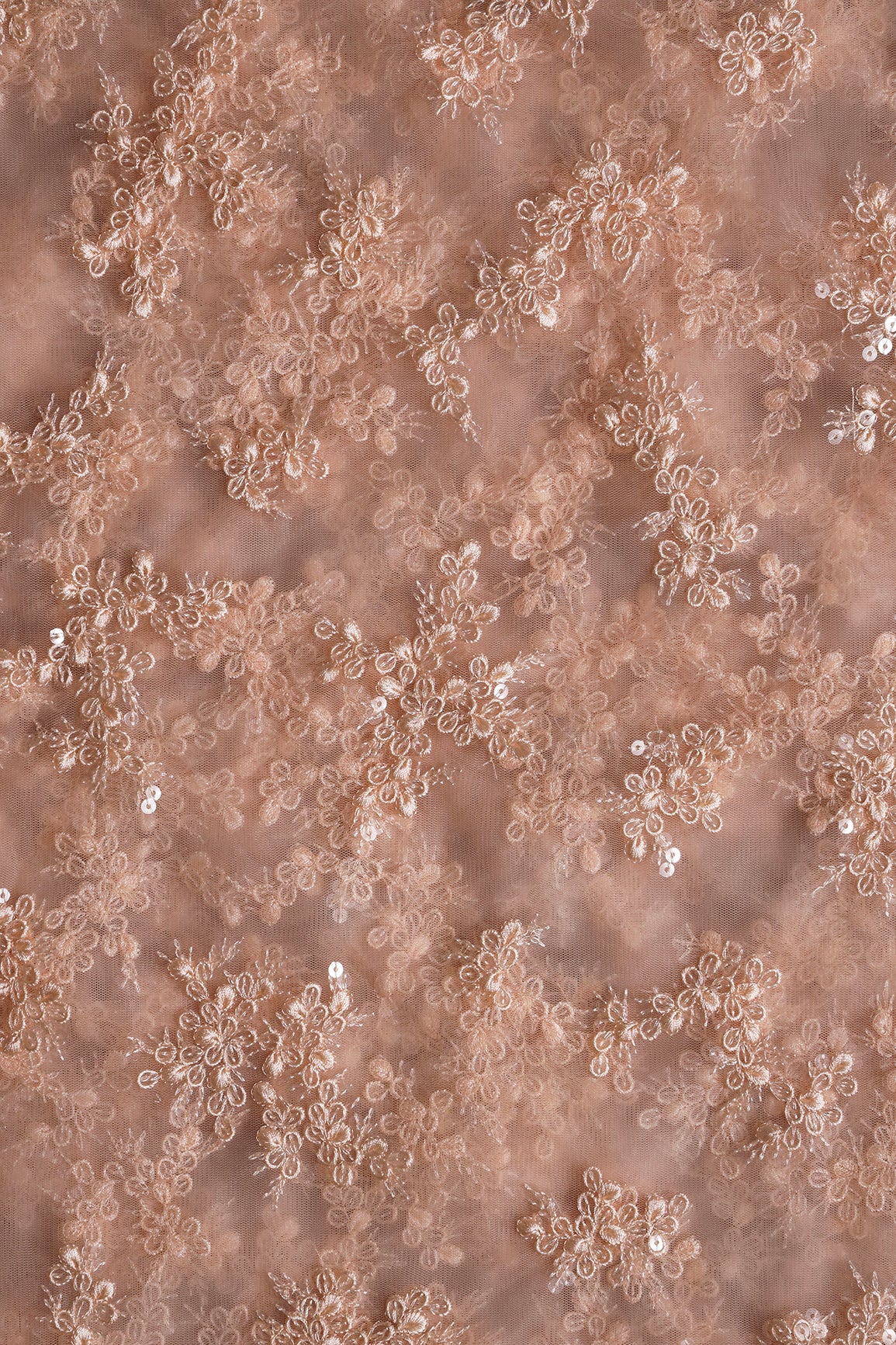 Exclusive Peach Thread With Sequins Abstract Embroidery Work On Light Peach Soft Net Fabric - doeraa