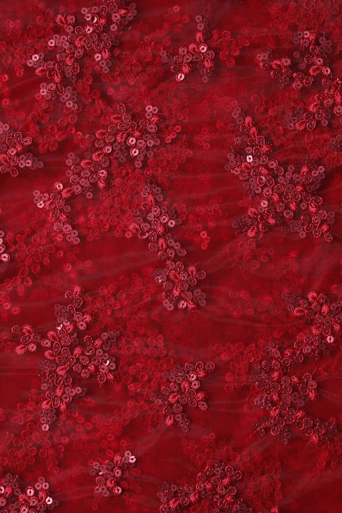 Exclusive Red Thread With Sequins Abstract Embroidery Work On Red Soft Net Fabric - doeraa