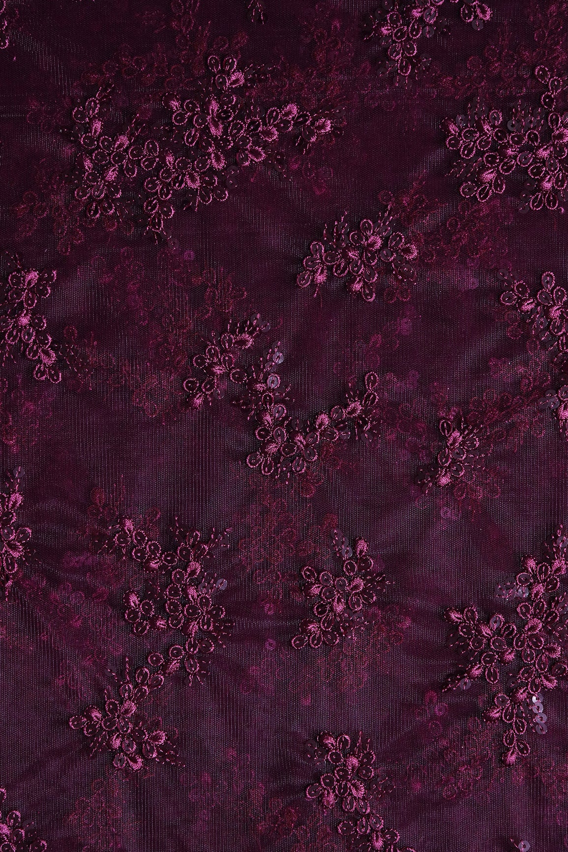 Exclusive Wine Thread With Sequins Abstract Embroidery Work On Wine Soft Net Fabric - doeraa