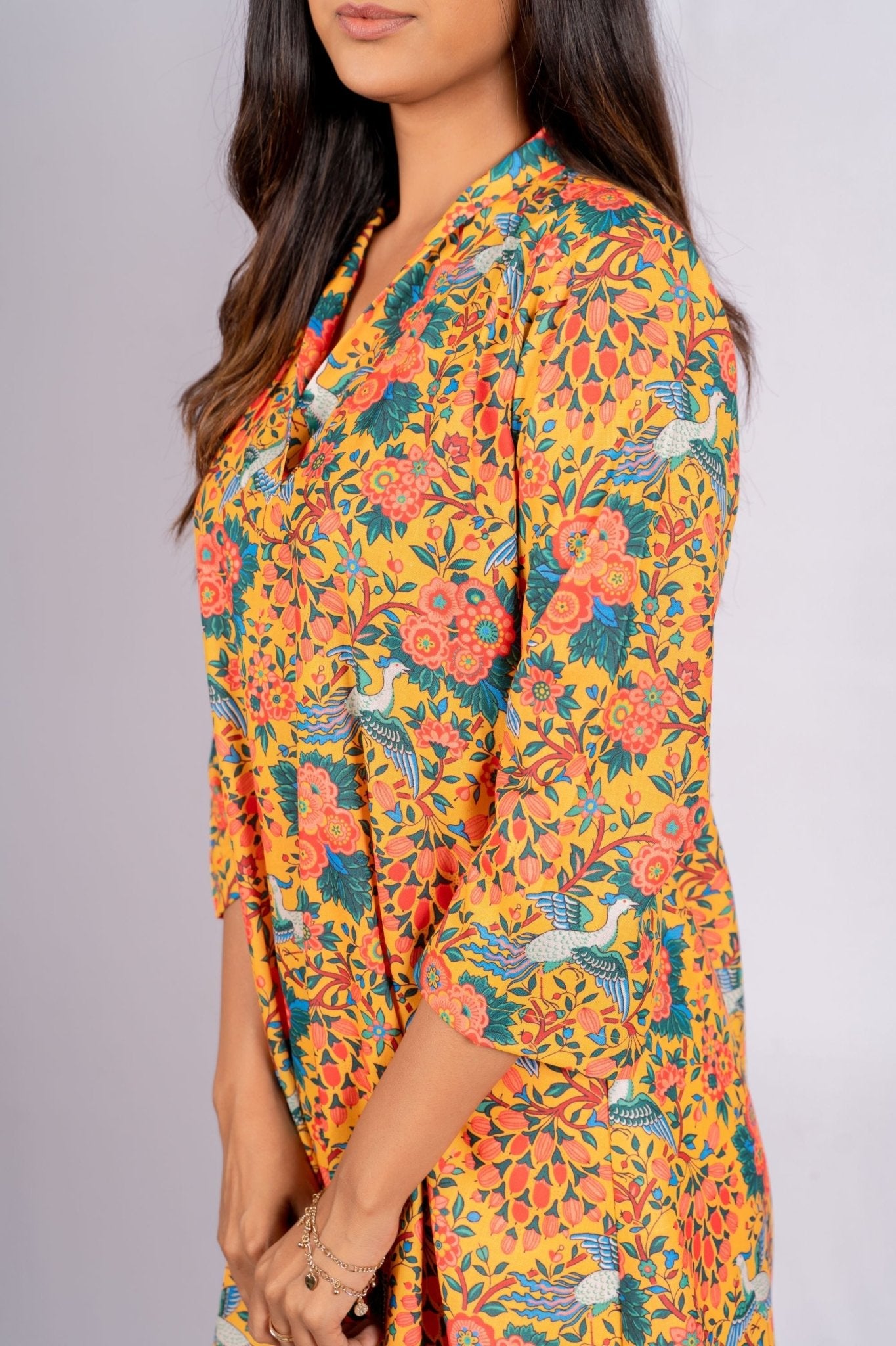 Ezra Yellow Ethnic Printed Linen Indian Co - ord Set - doeraa