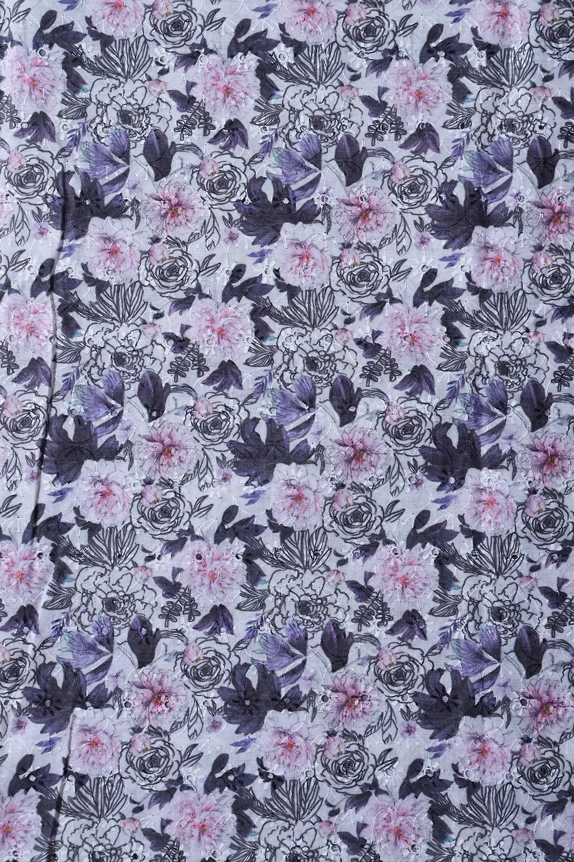 Floral Digital Print On Hakoba Cotton Embroidery Fabric - doeraa