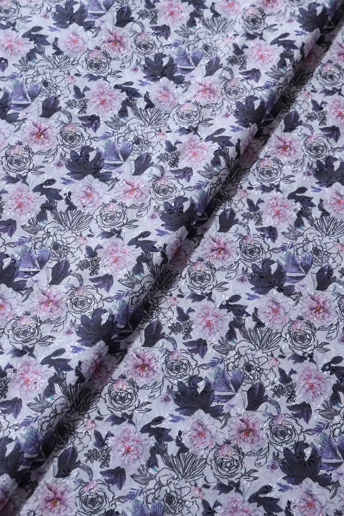 Floral Digital Print On Hakoba Cotton Embroidery Fabric - doeraa