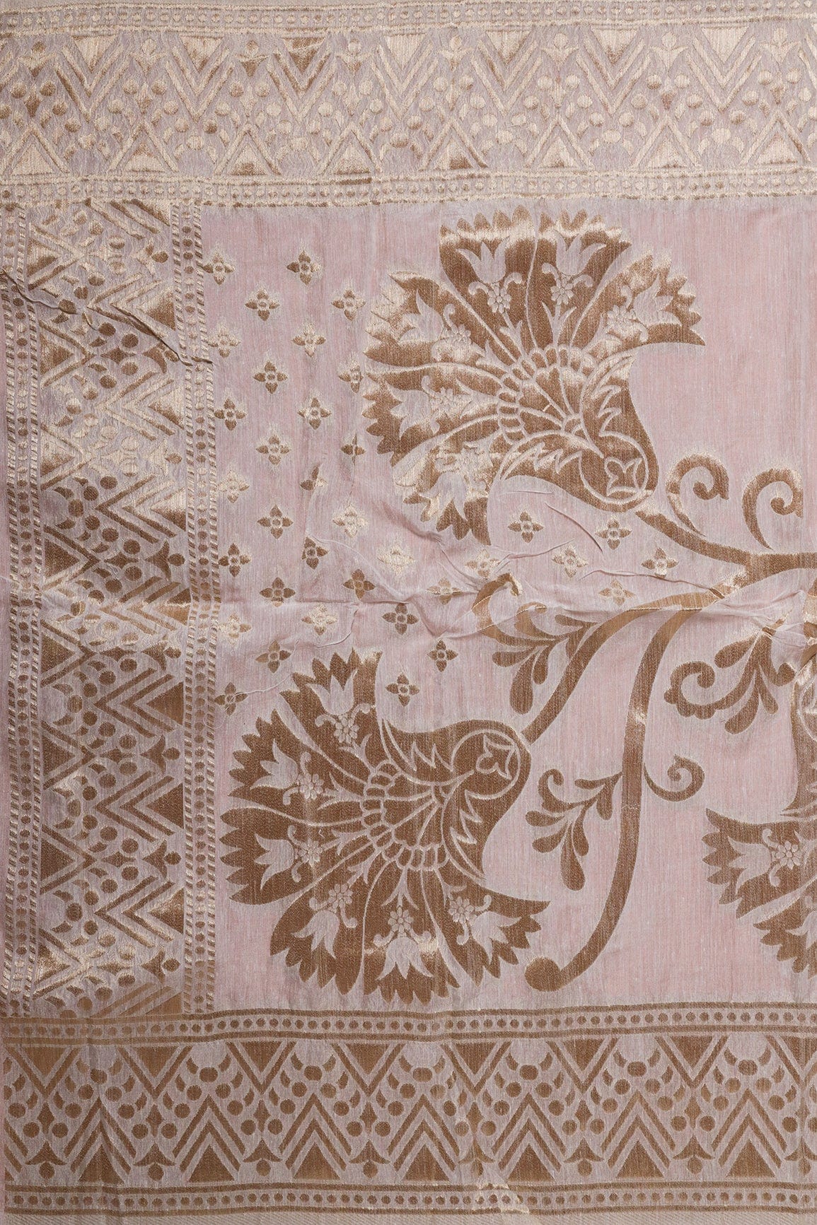 Floral Gold Zari Jacquard White Dyeable Chanderi Dupatta With Border - doeraa