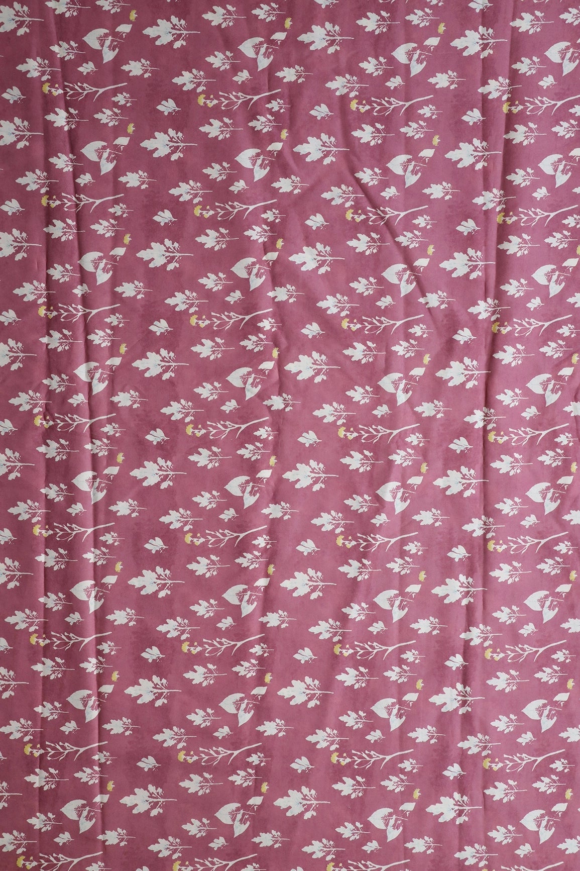 Floral Motif Digital Print Design On Dusty Rose Pink Linen Satin Fabric - doeraa