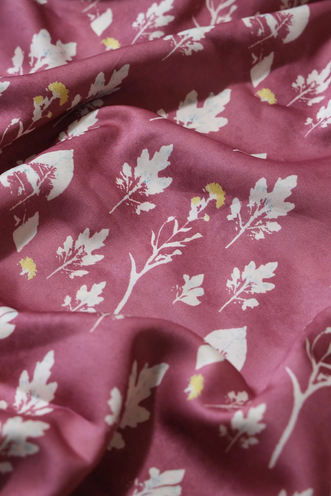 Floral Motif Digital Print Design On Dusty Rose Pink Linen Satin Fabric - doeraa
