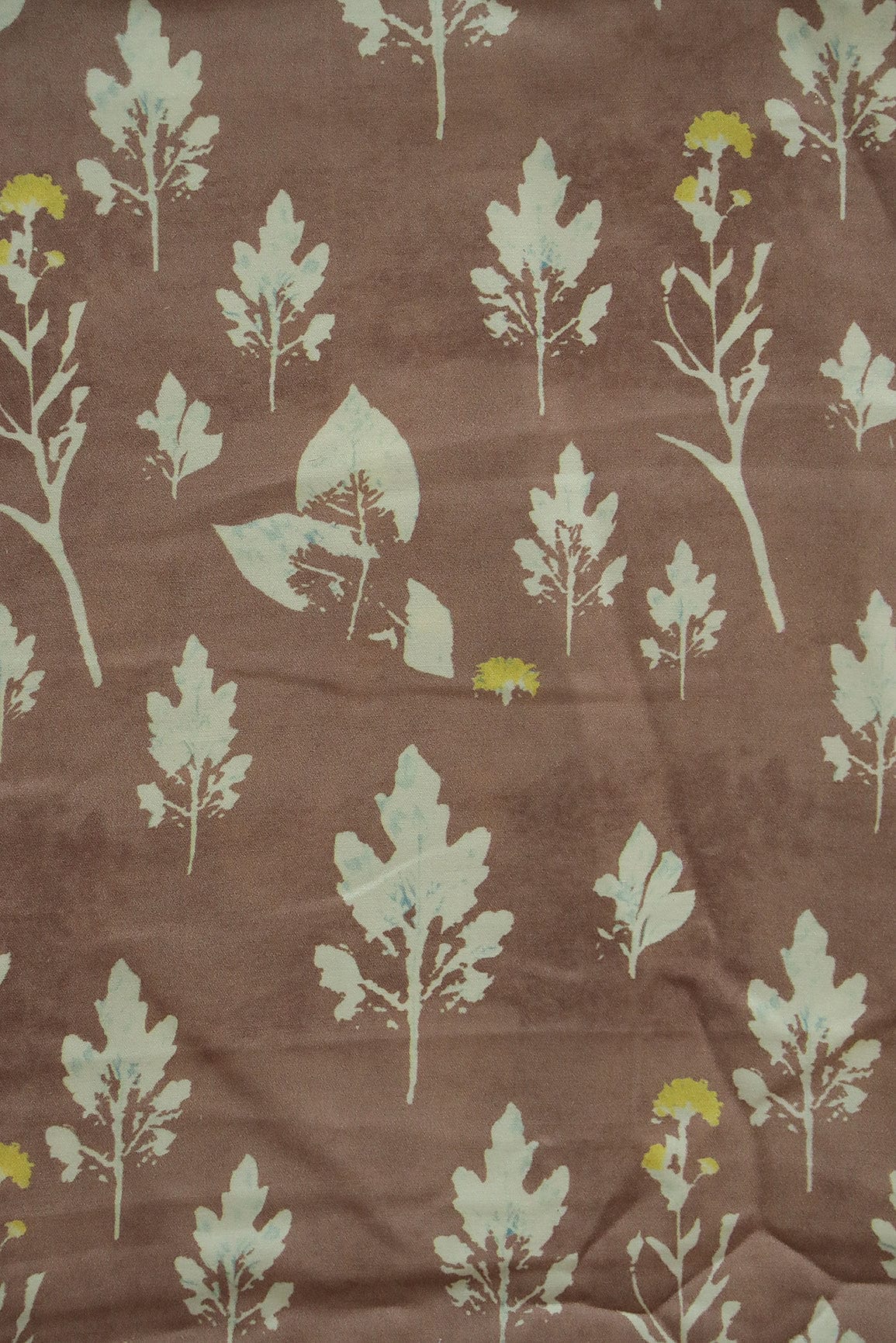Floral Motif Digital Print Design on Light Brown Linen Satin Fabric - doeraa