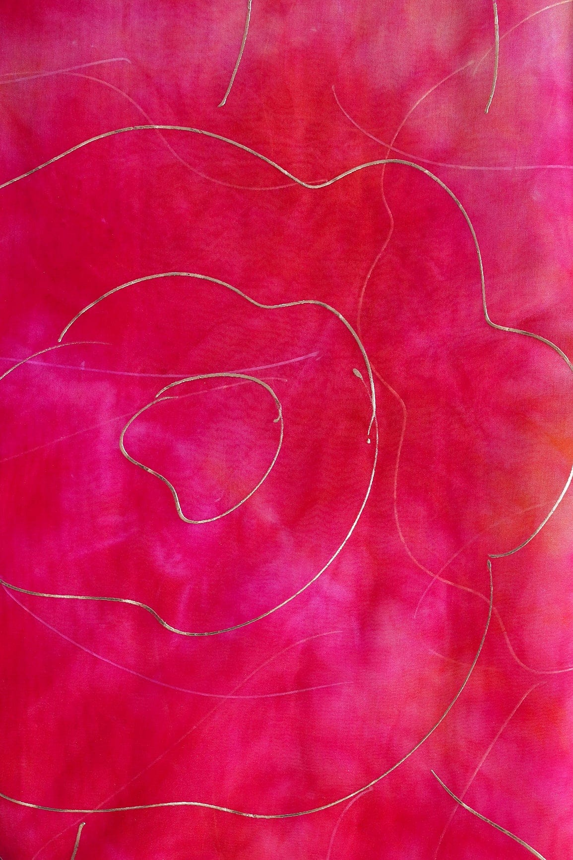 Fuchsia And Orange Tie & Dye Shibori Foil Print On Organza Fabric - doeraa