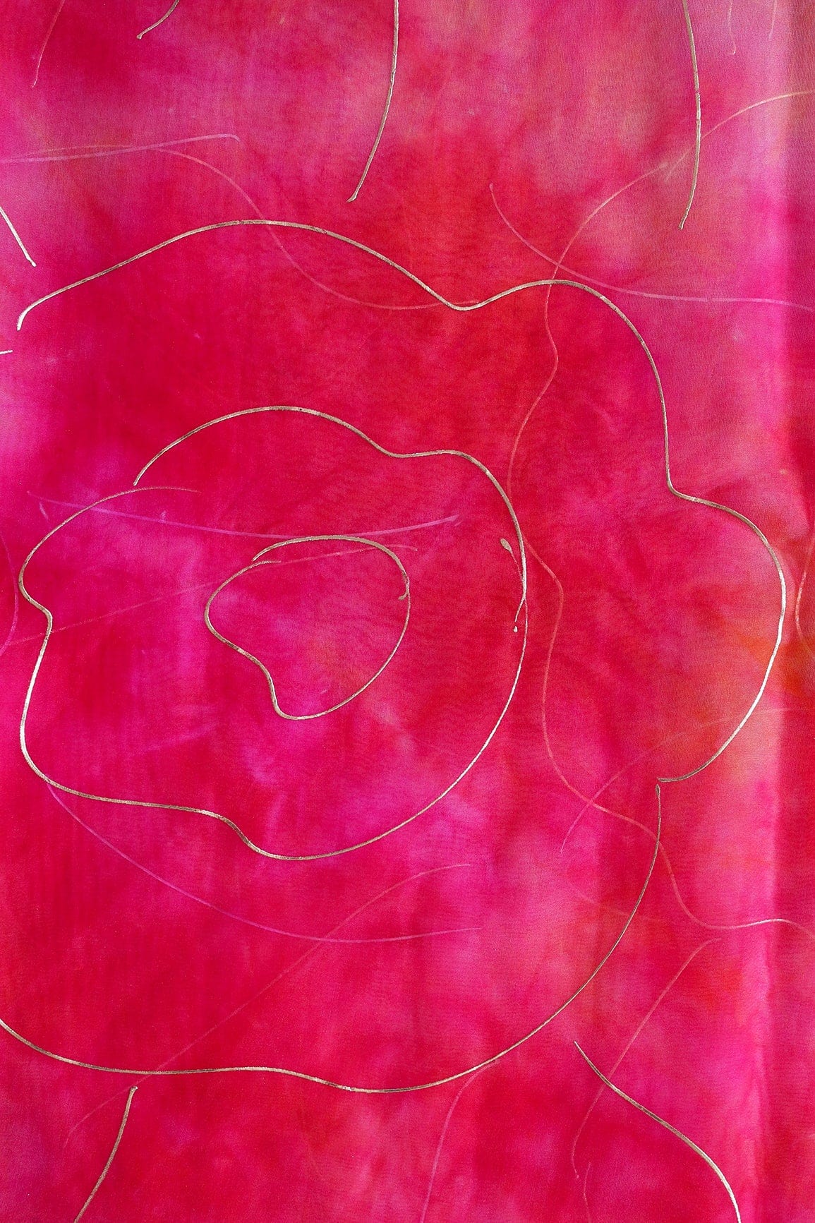 Fuchsia And Orange Tie & Dye Shibori Foil Print On Organza Fabric - doeraa