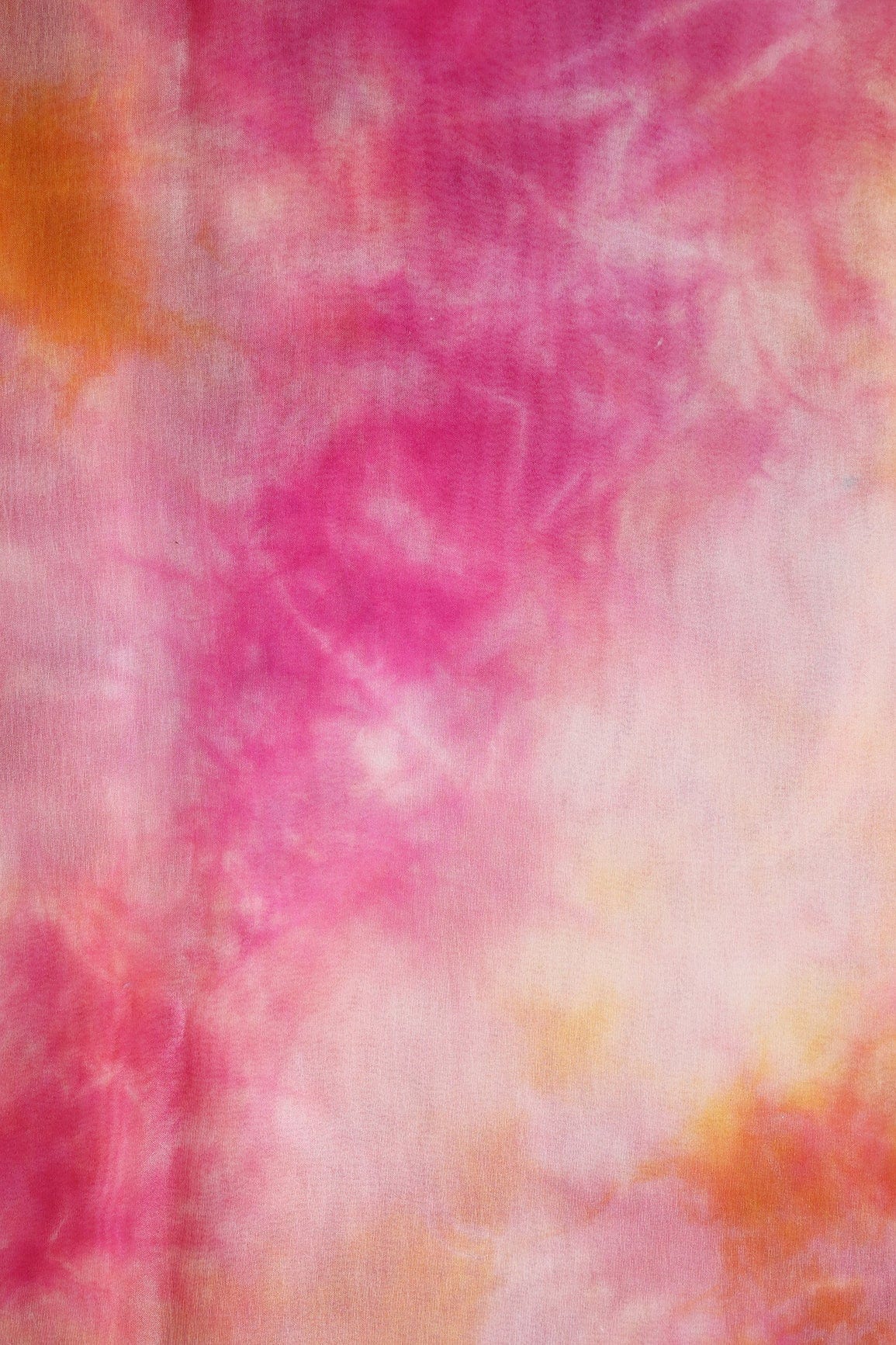 Fuchsia And Orange Tie & Dye Shibori Print On Organza Fabric - doeraa