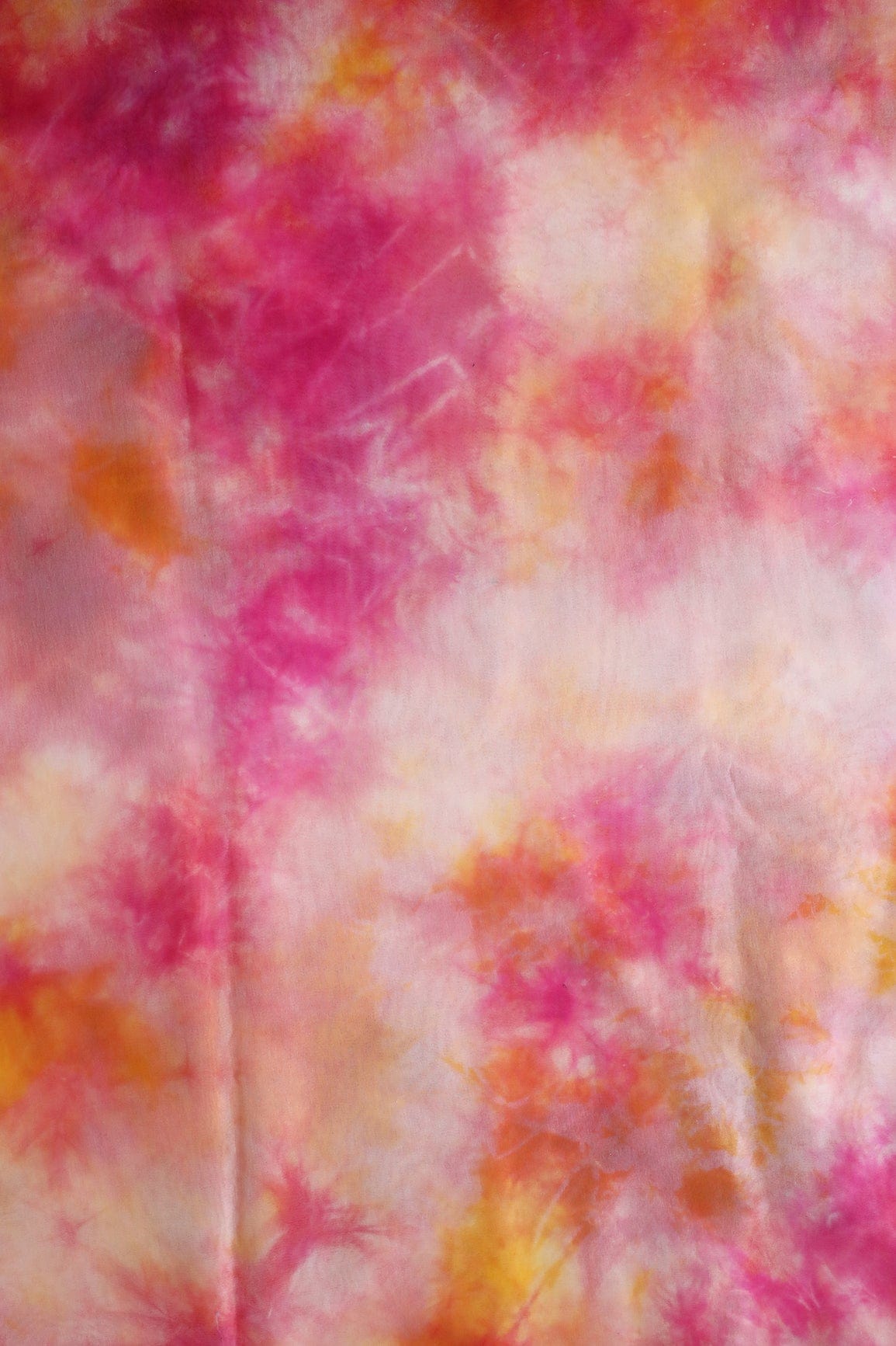 Fuchsia And Orange Tie & Dye Shibori Print On Organza Fabric - doeraa