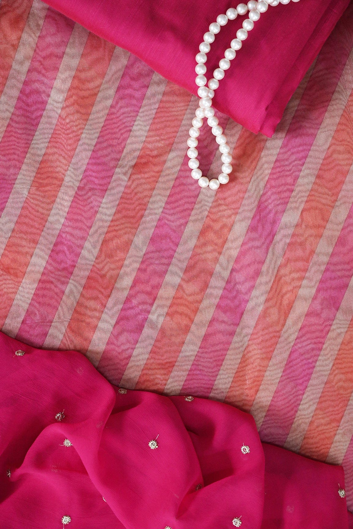 Fuchsia And Orange Unstitched Suit (3 Piece) - doeraa