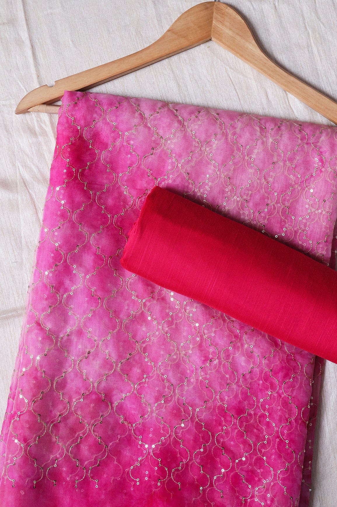 Fuchsia And Rani Saree set (2 Piece) - doeraa