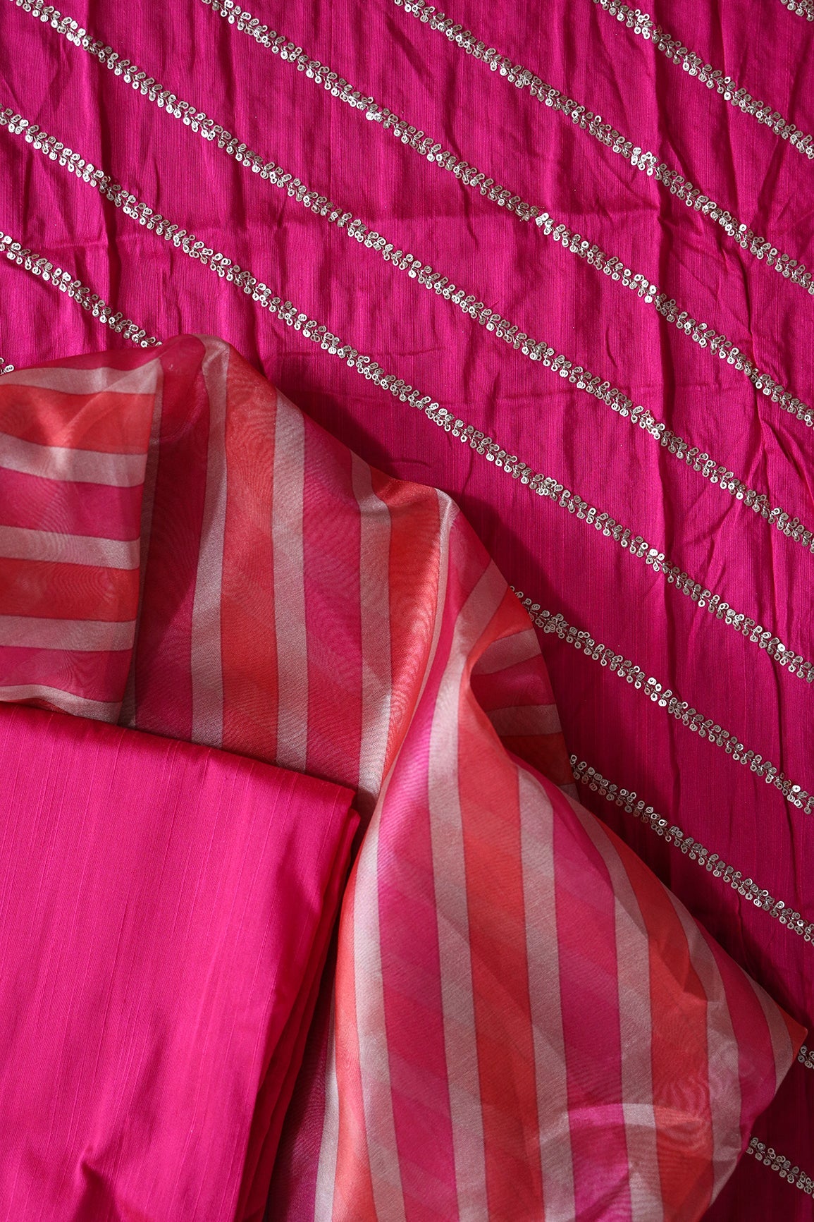 Fuchsia And Rani Unstitched Suit (3 Piece) - doeraa