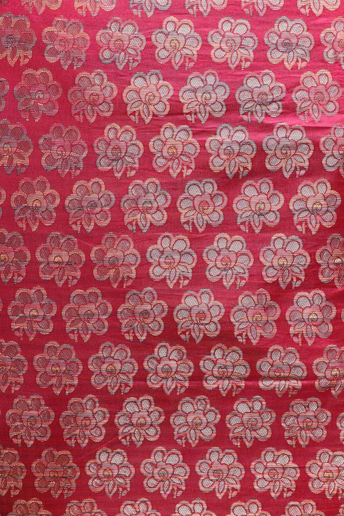 Fuchsia Floral Butta Silk Satin Jute Banarasi Jacquard Fabric - doeraa