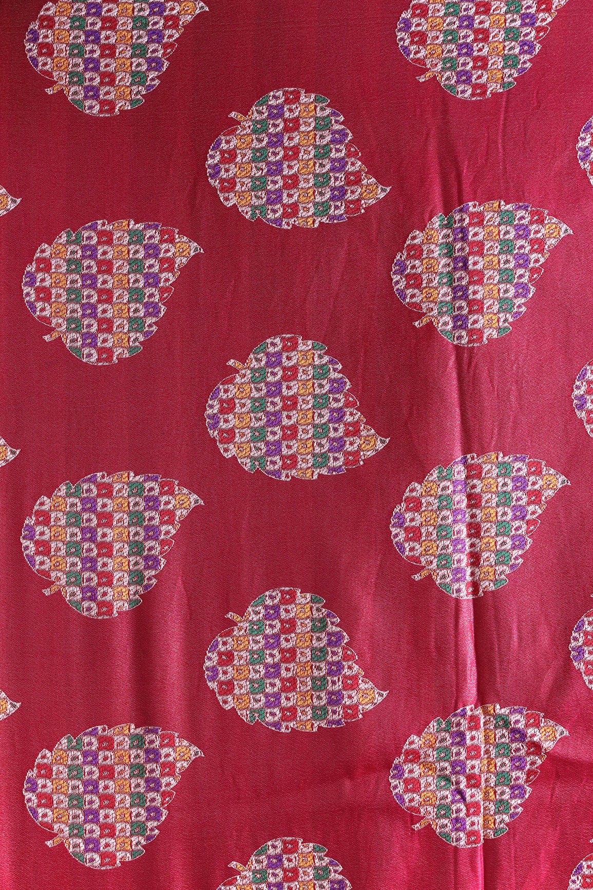 Fuchsia Leafy Silk Satin Jute Banarasi Jacquard Fabric - doeraa