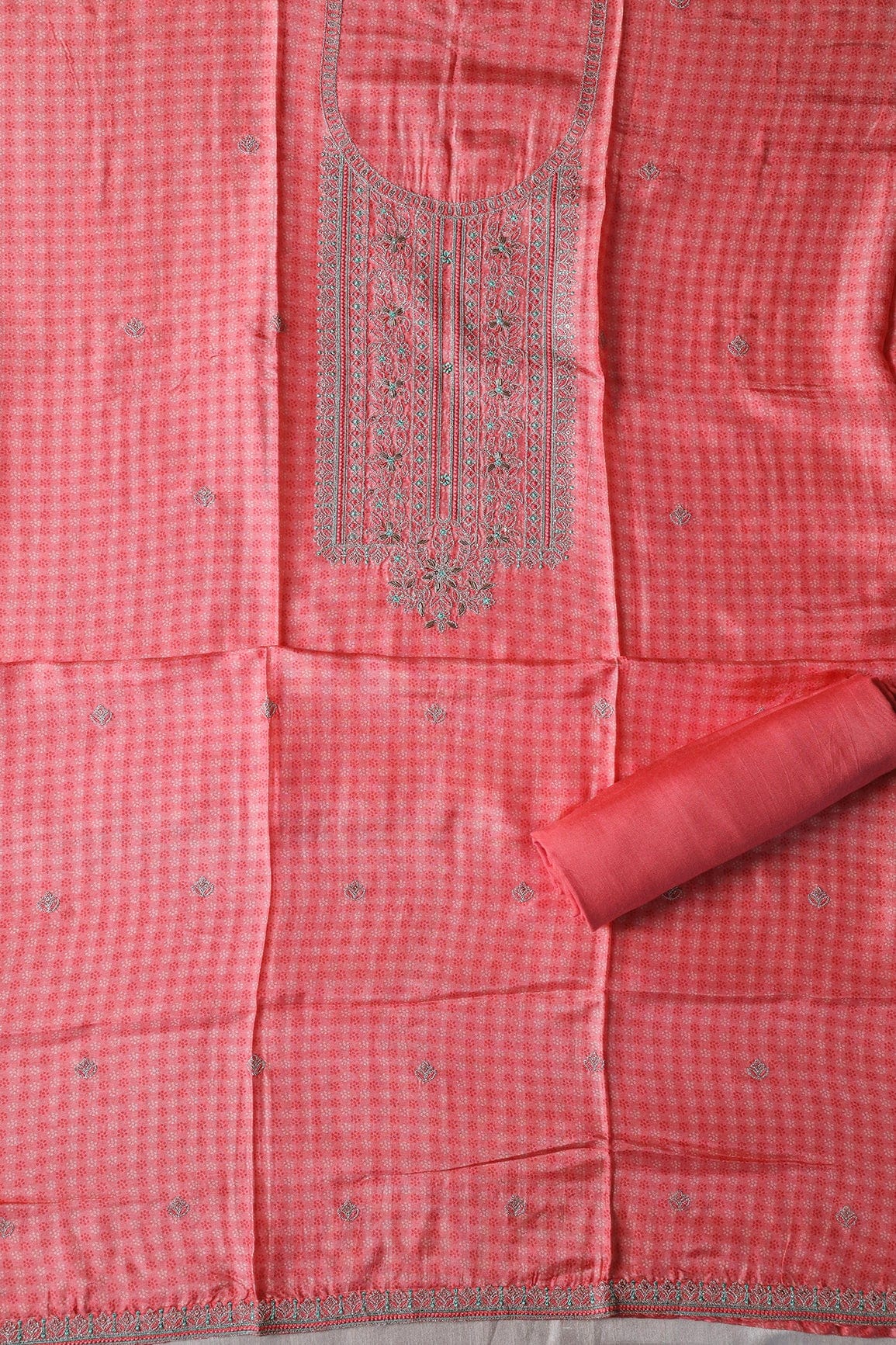 Gajri Pink Semi Stitched Pure Dola Silk Suit Set (3 piece) - doeraa