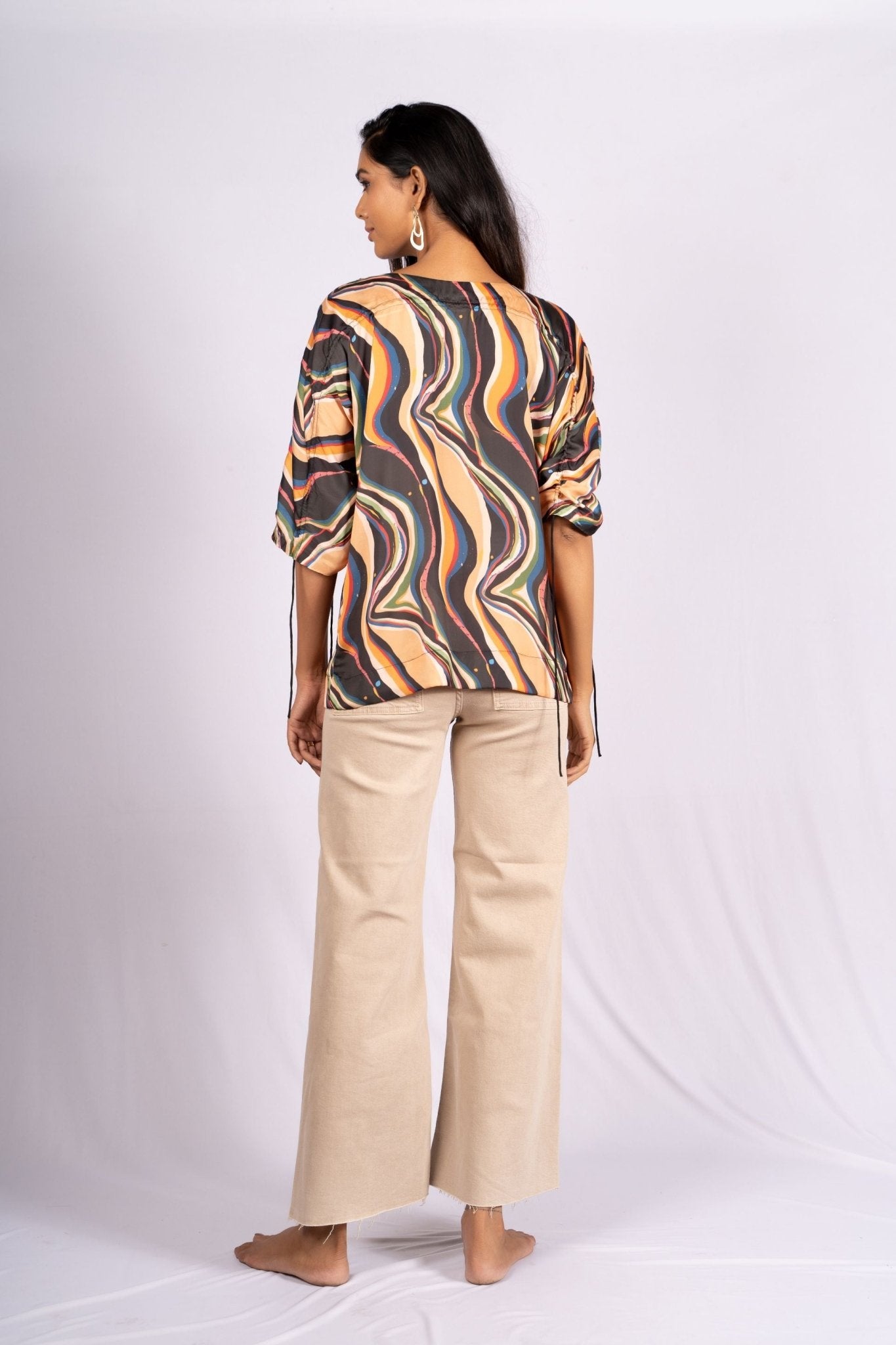 Galaxy Abstract Drawstring Satin Top - doeraa