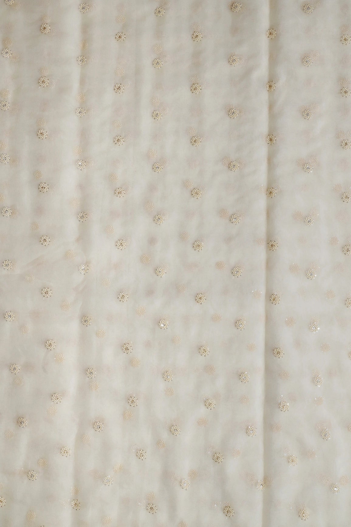 Gold And Silver Sequins Beautiful Small Motif Embroidery Work On Cream Organza Fabric - doeraa